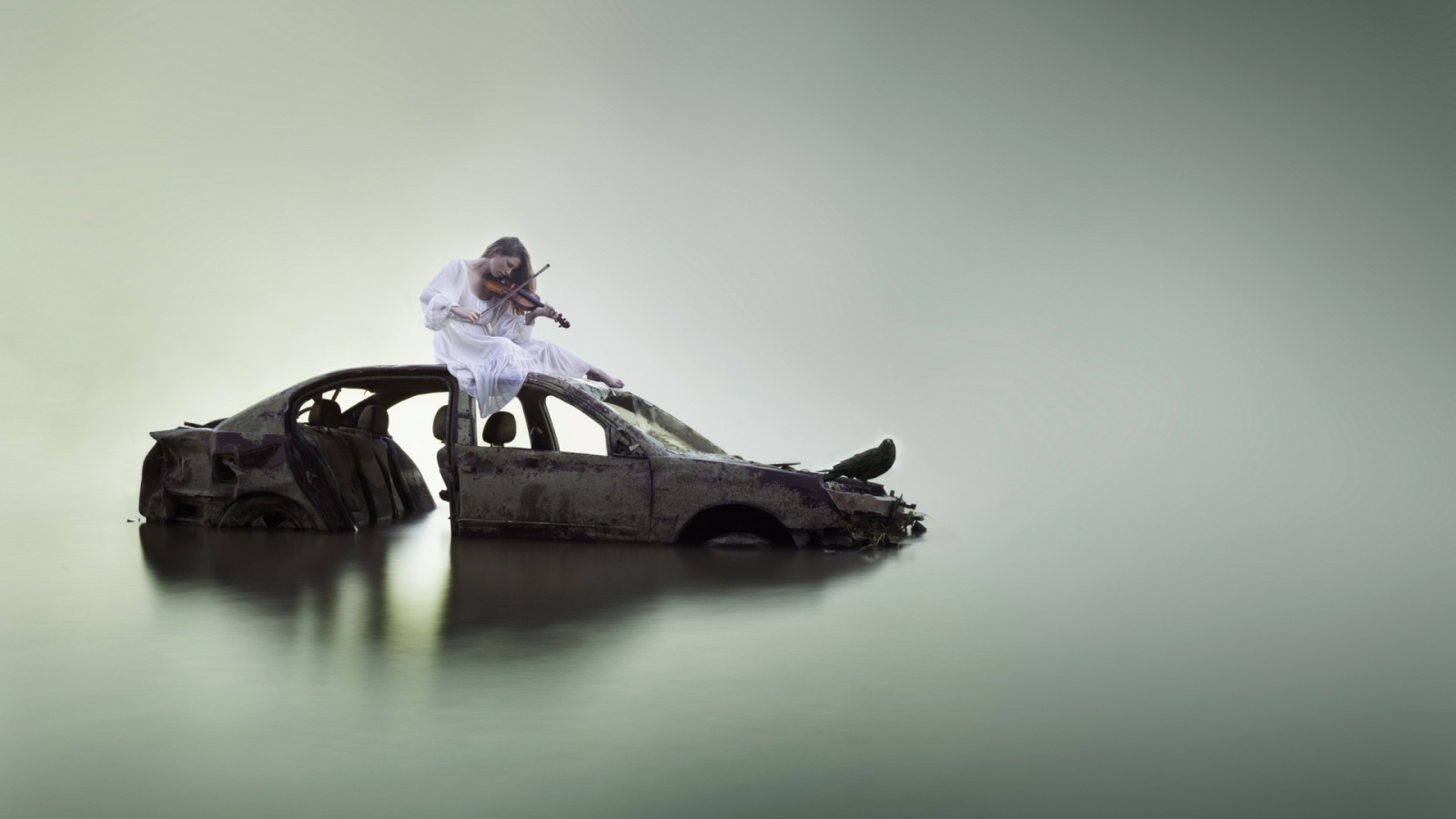 Cкрипачка на затонувшем авто