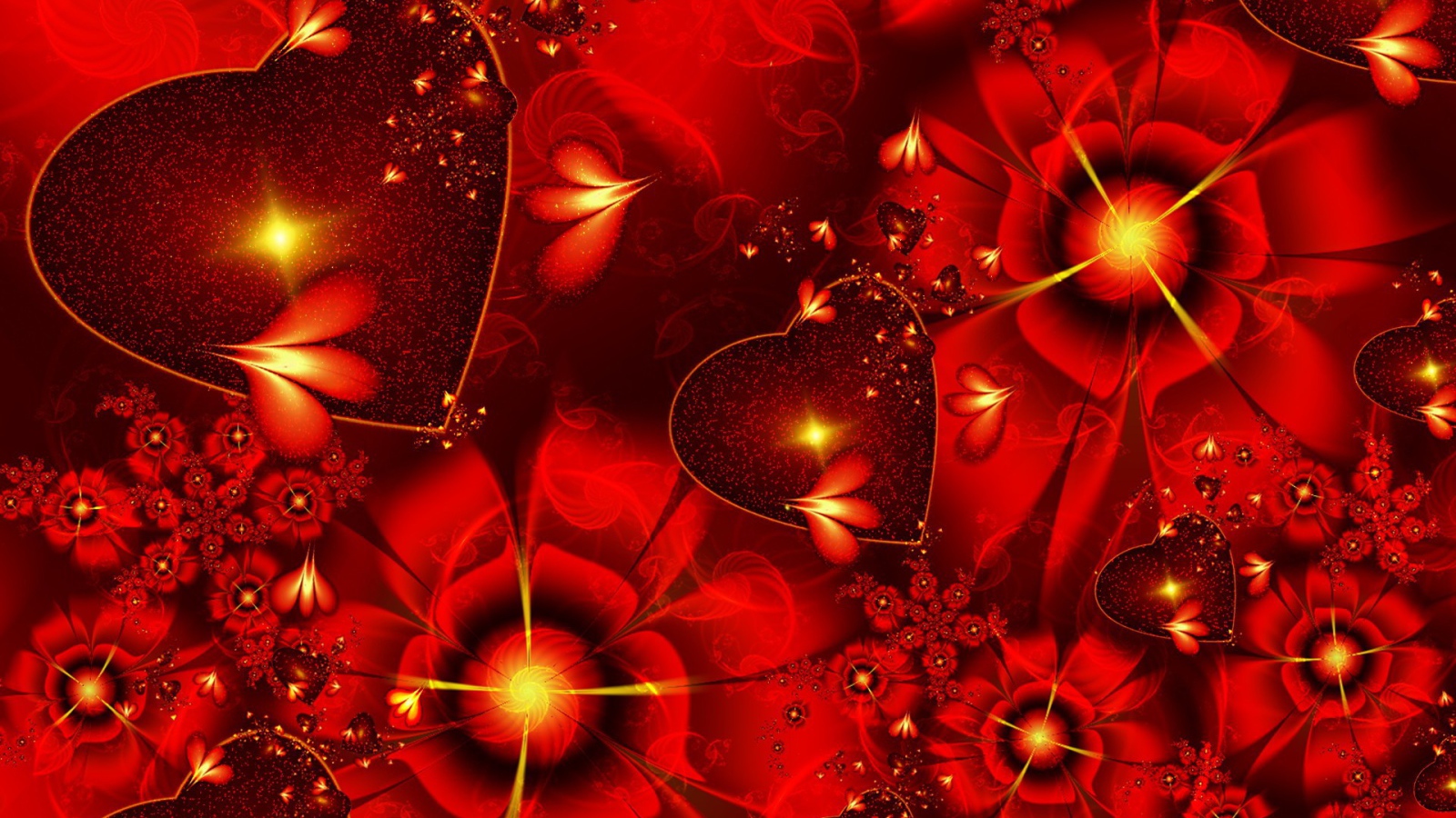 Сердечки с красными цветками