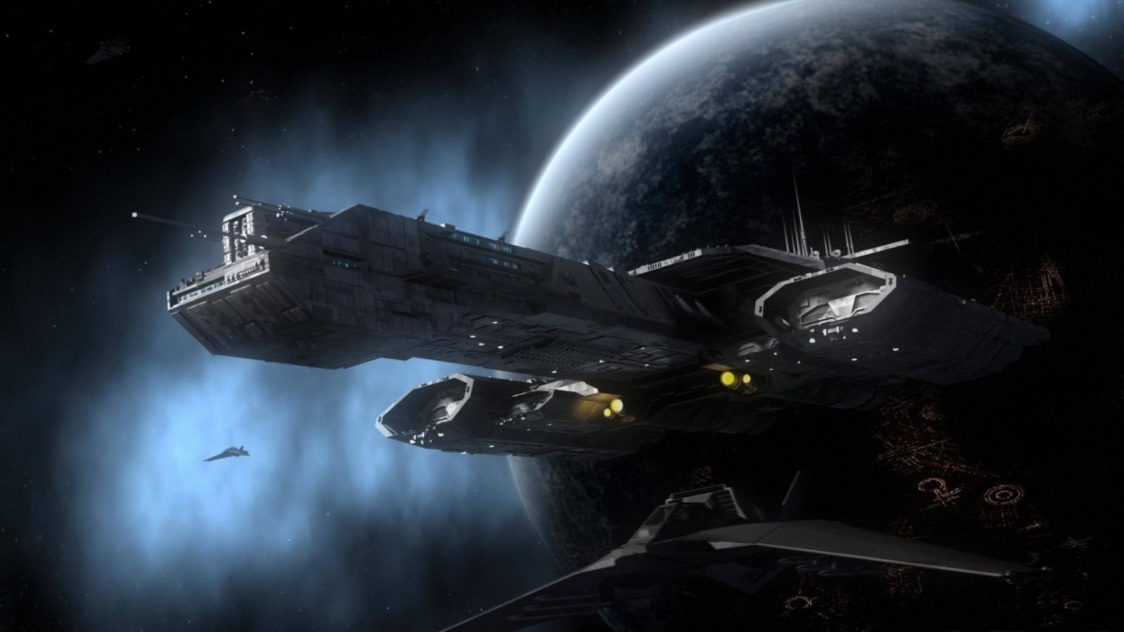 Корабль на фоне планеты