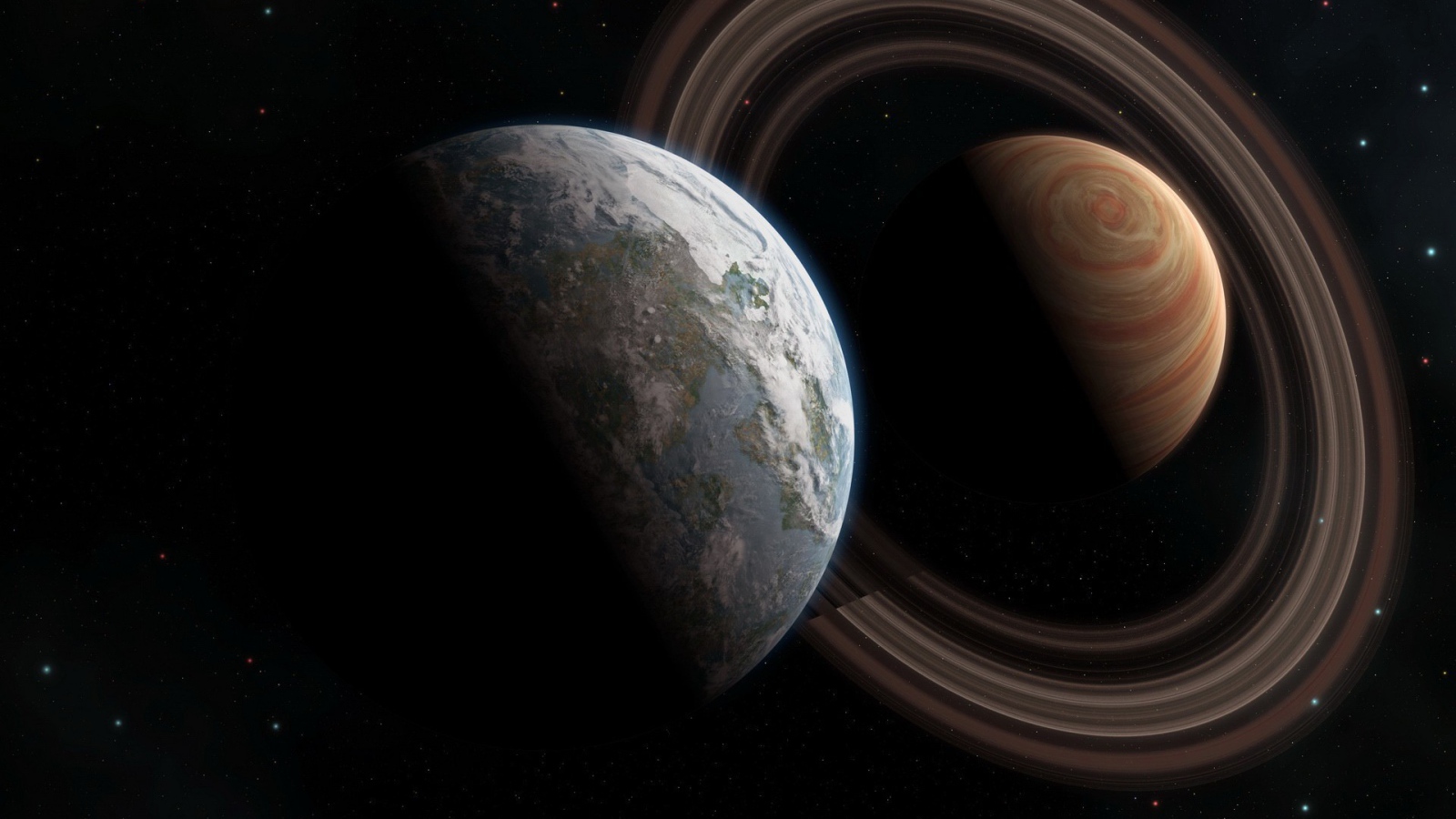 Две планеты освещенные солнцем