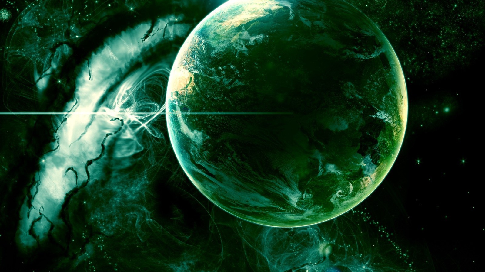 Зеленая планета в космосе