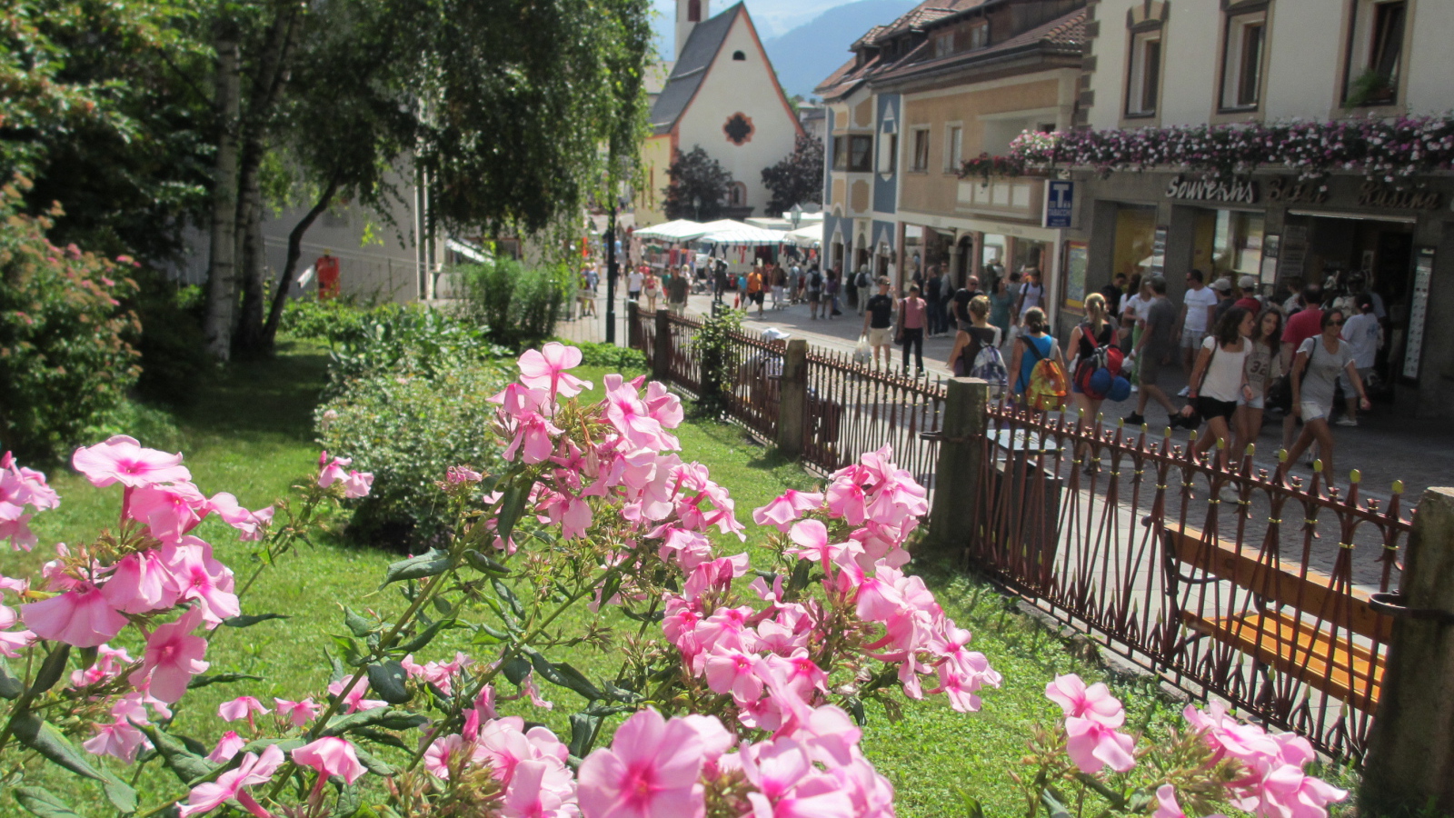 Цветы на клумбе на курорте Ортизей, Италия