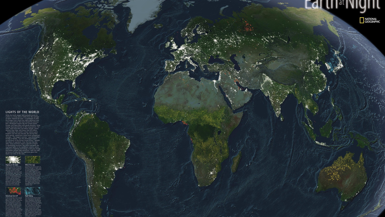 Карта Земной поверхности ночью