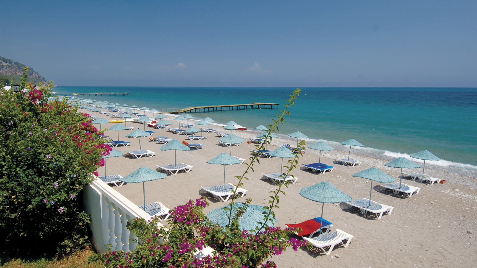 Цветущий пляж в Кушадасы, Турция