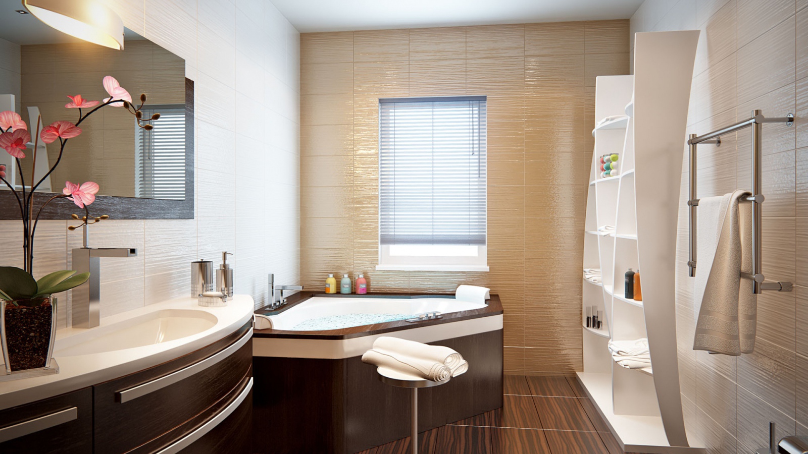 Коричневое джакузи в ванной