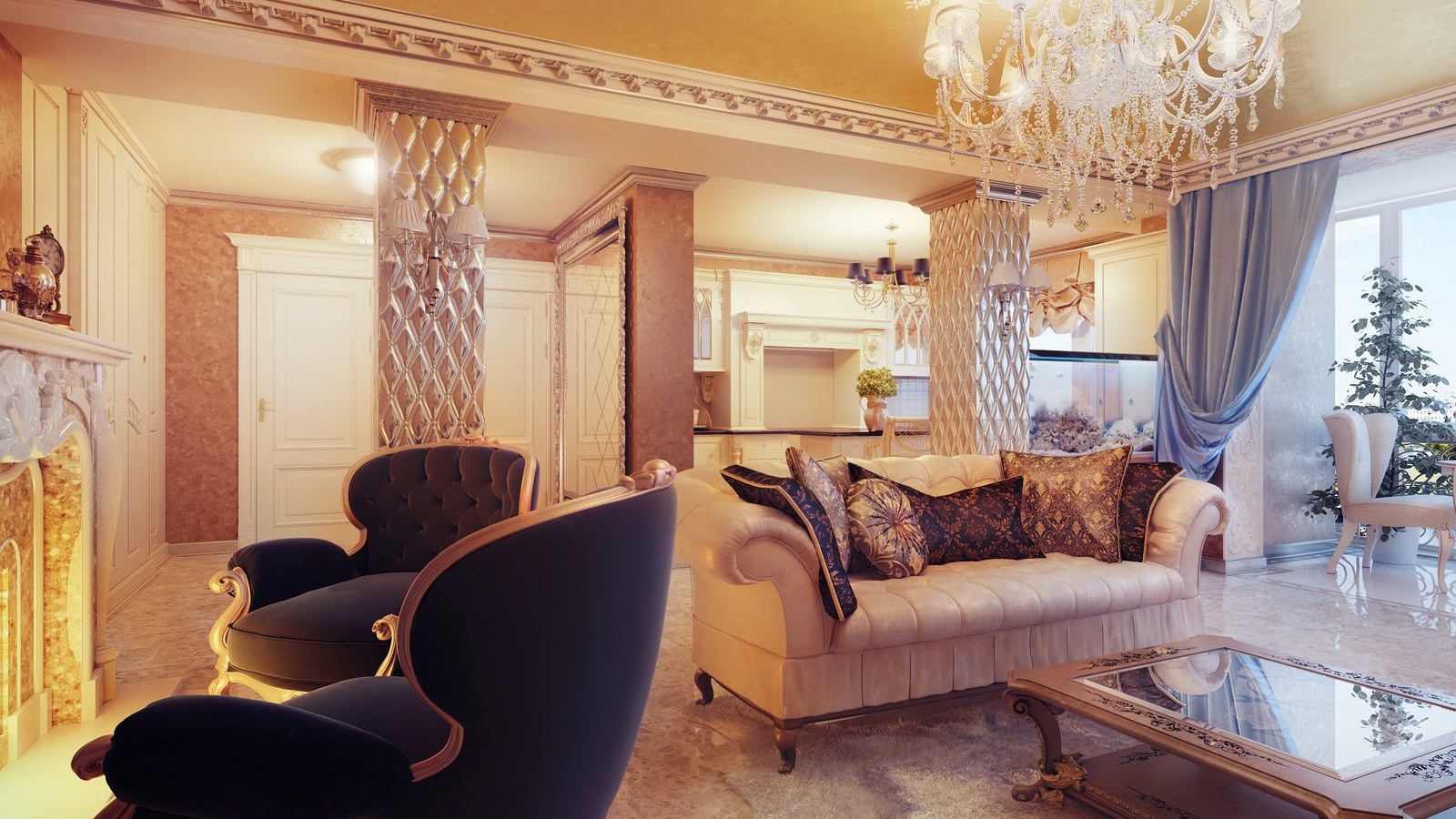 Кресла у камина в гостиной