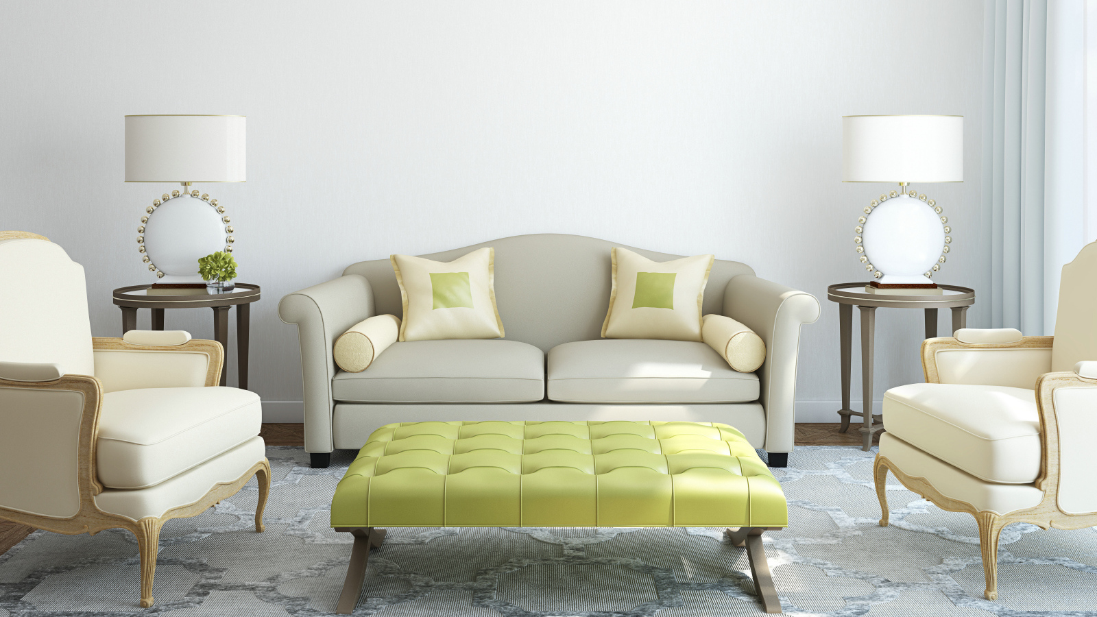 Серо белый тон гостиной