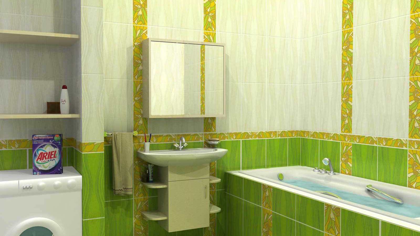 Green and white tiles in the bathroom