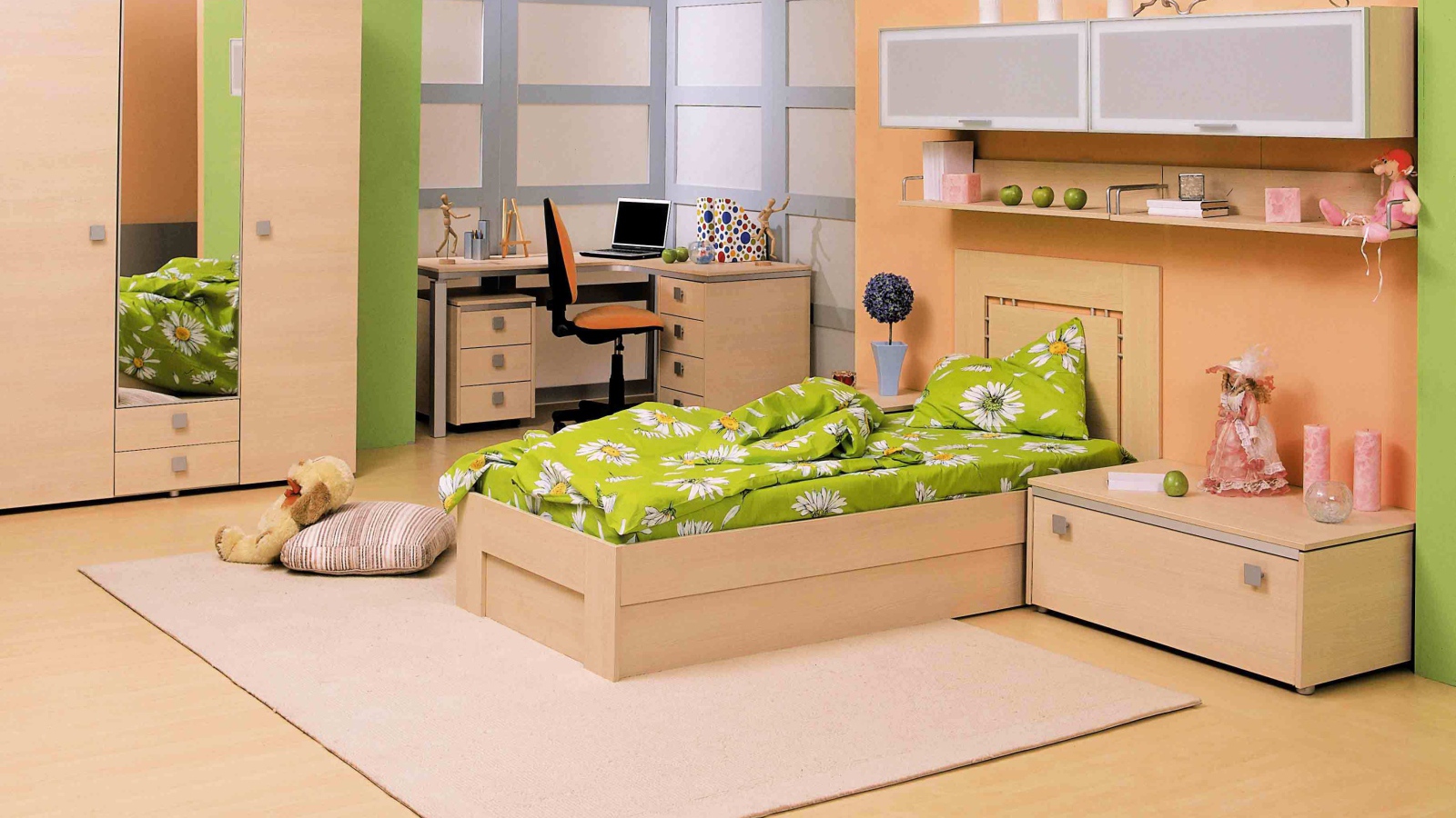 Зеленая постель в детской