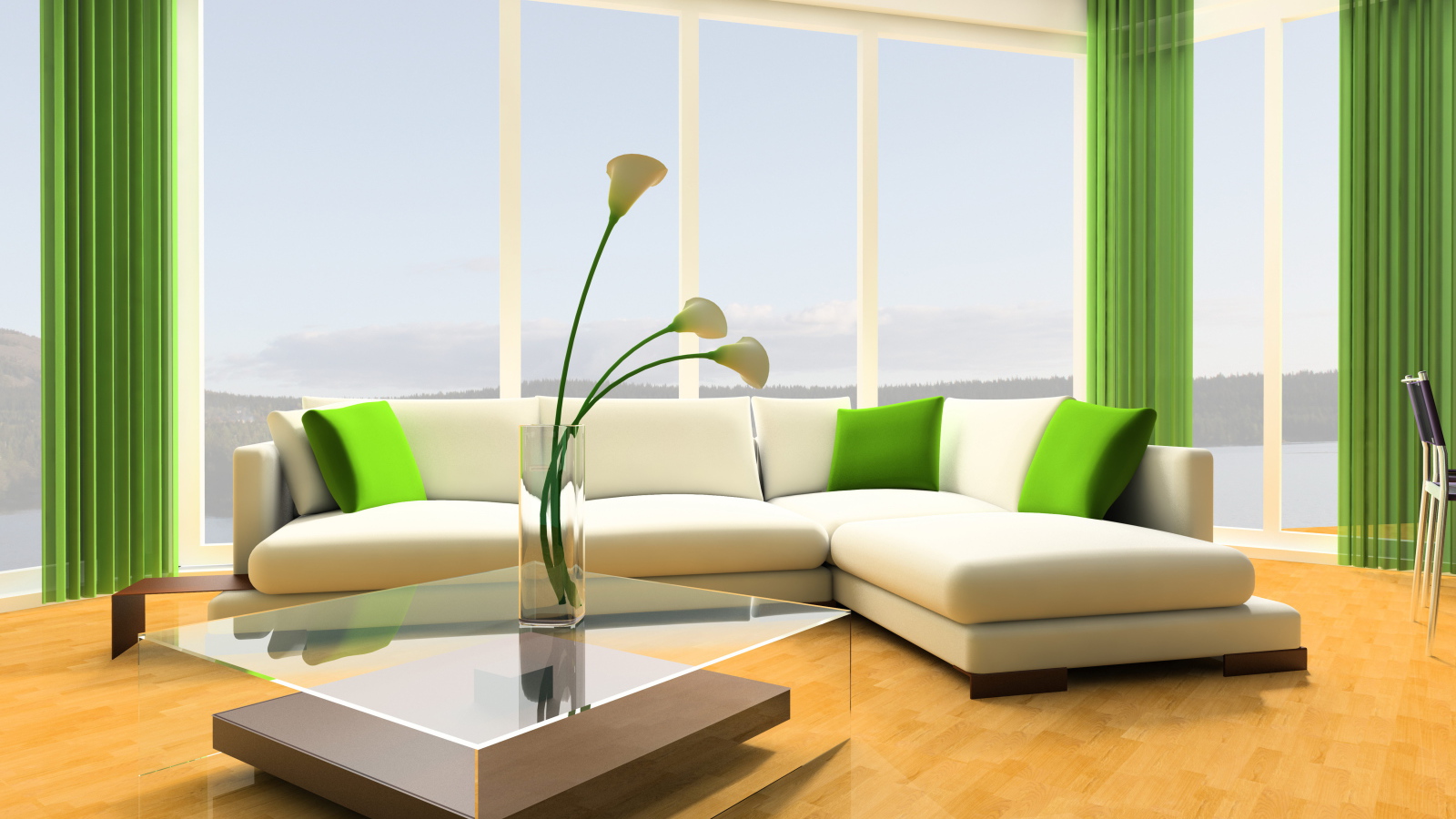 Зеленые тона в оформлении гостиной