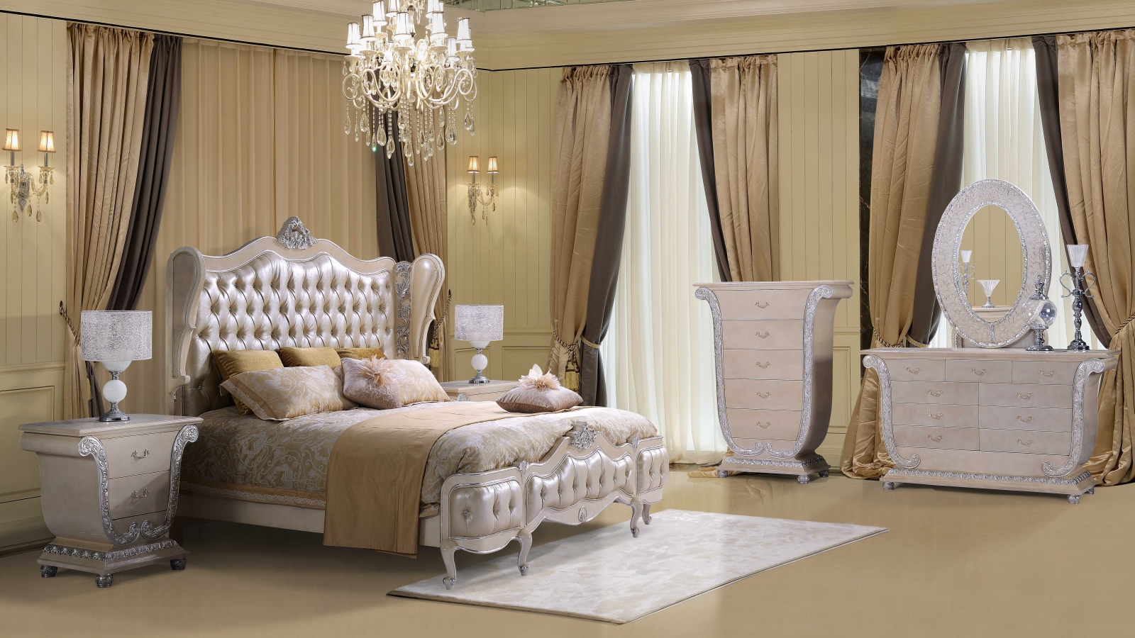 Роскошная спальня с большой кроватью