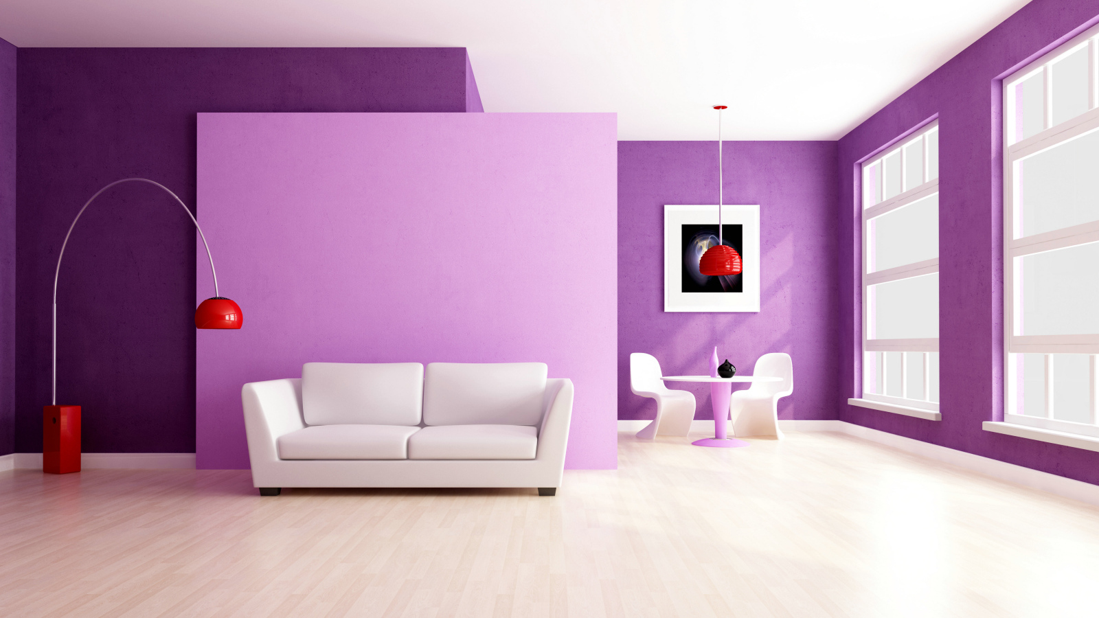 Фиолетовый стиль гостиной