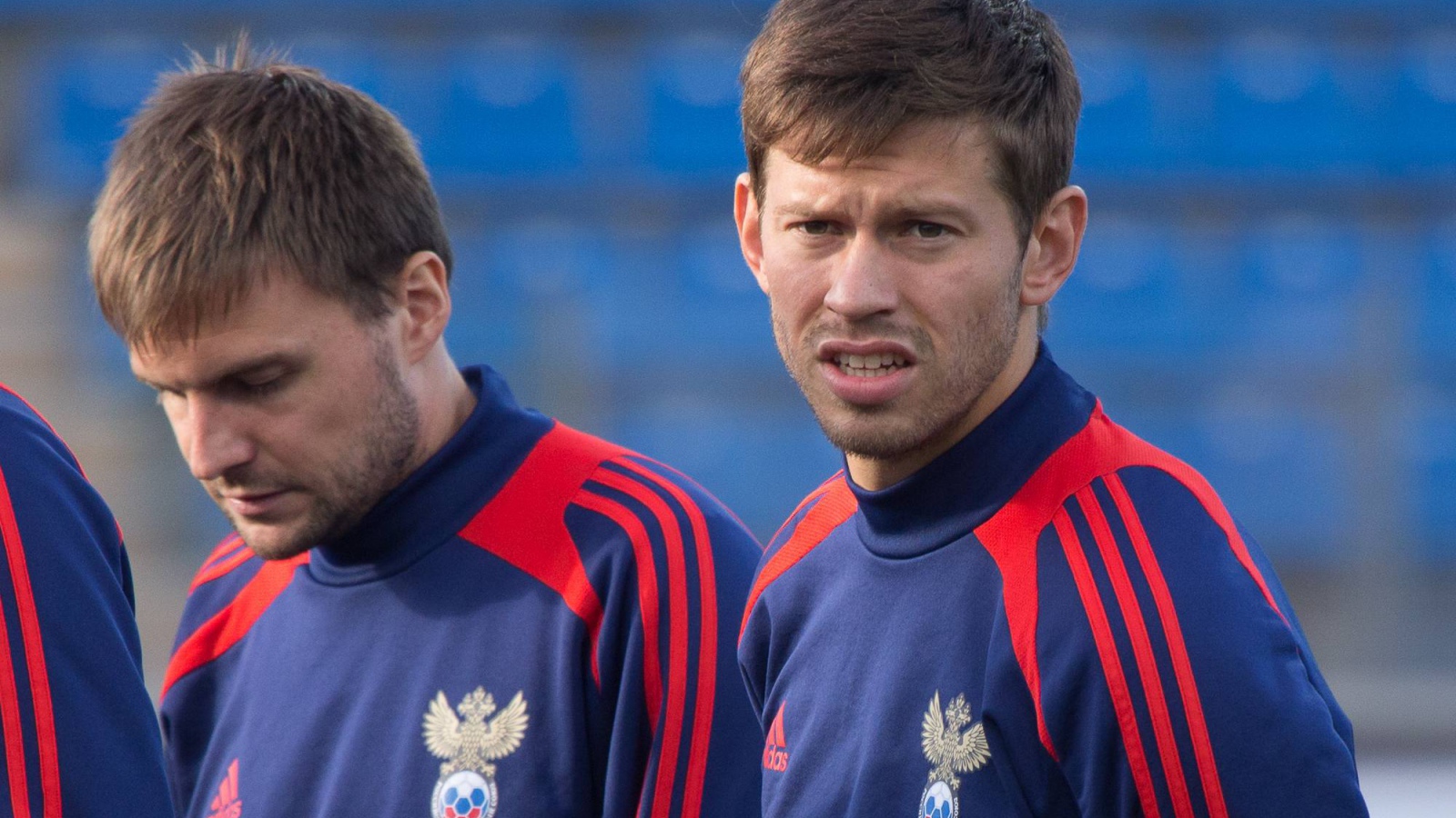 Нападающий сборной России Федор Смолов на тренировке