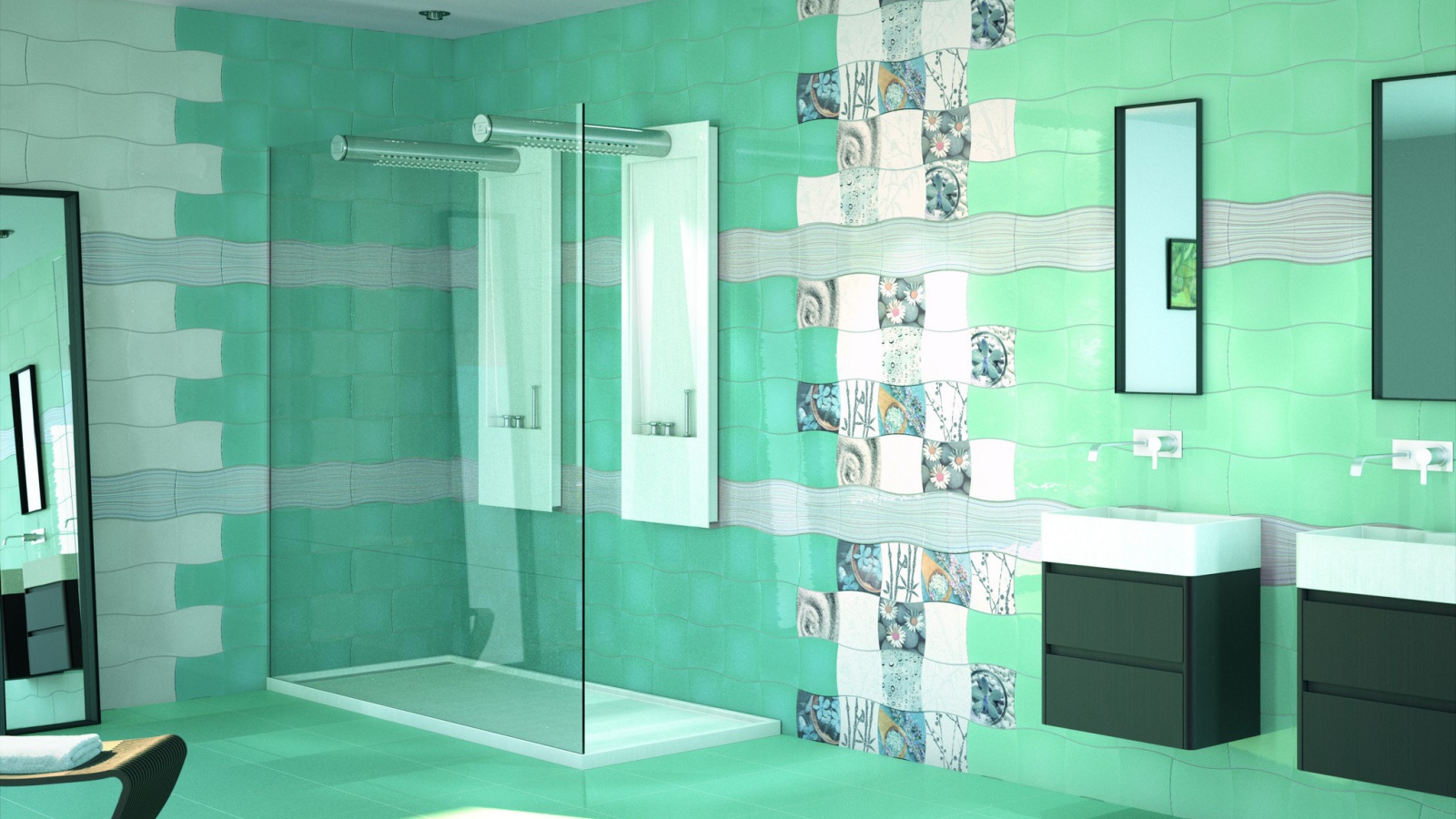 Бирюзовый кафель в ванной