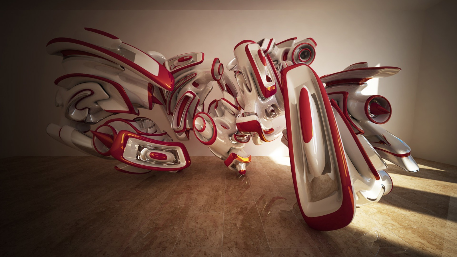 Красно белые 3Д структуры в комнате