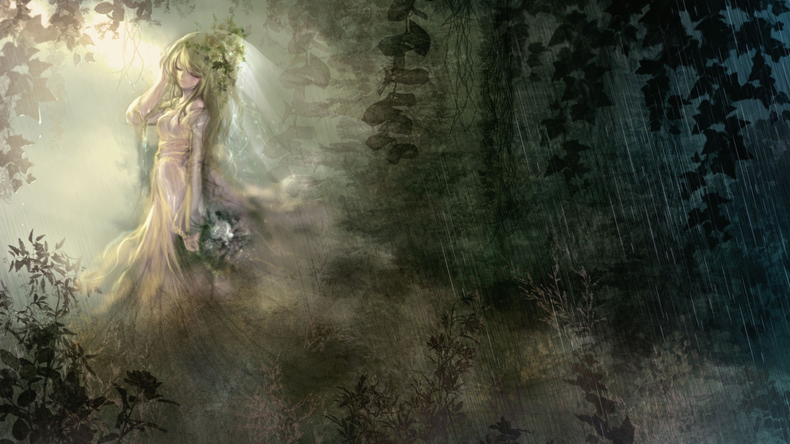 Аниме девушка под дождем