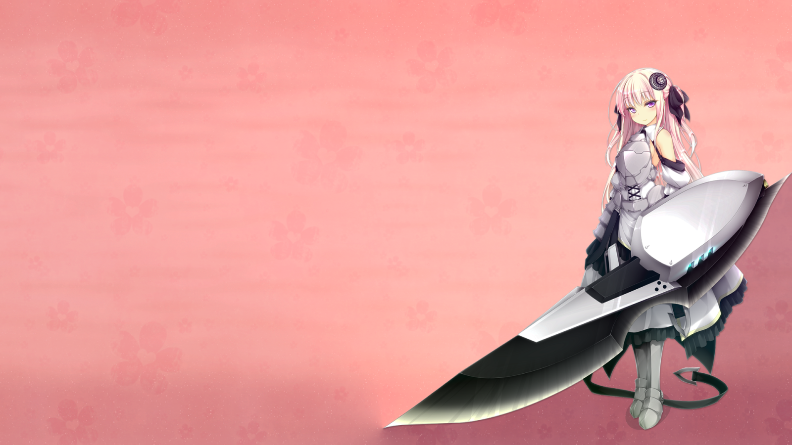 Аниме девушка с оружием, розовый фон