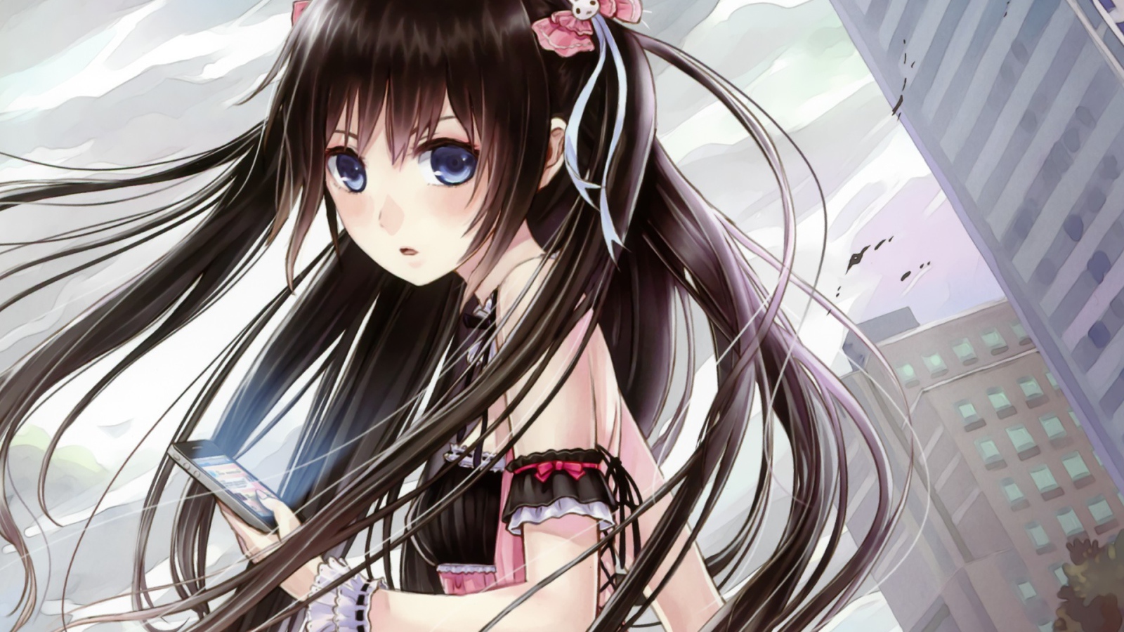 Аниме девушка со смартфоном в руке