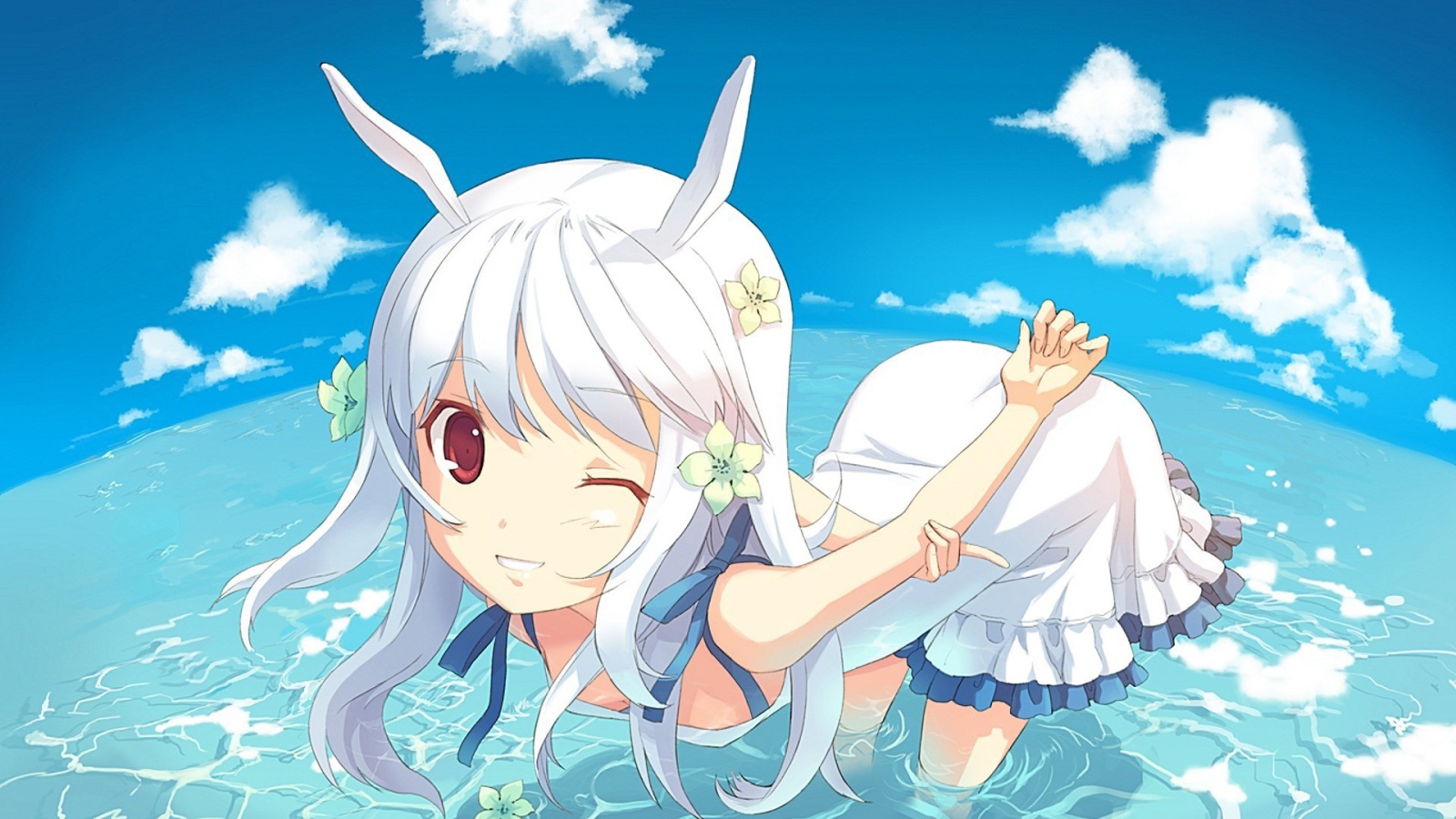 Блондинка в море в аниме DJ Max