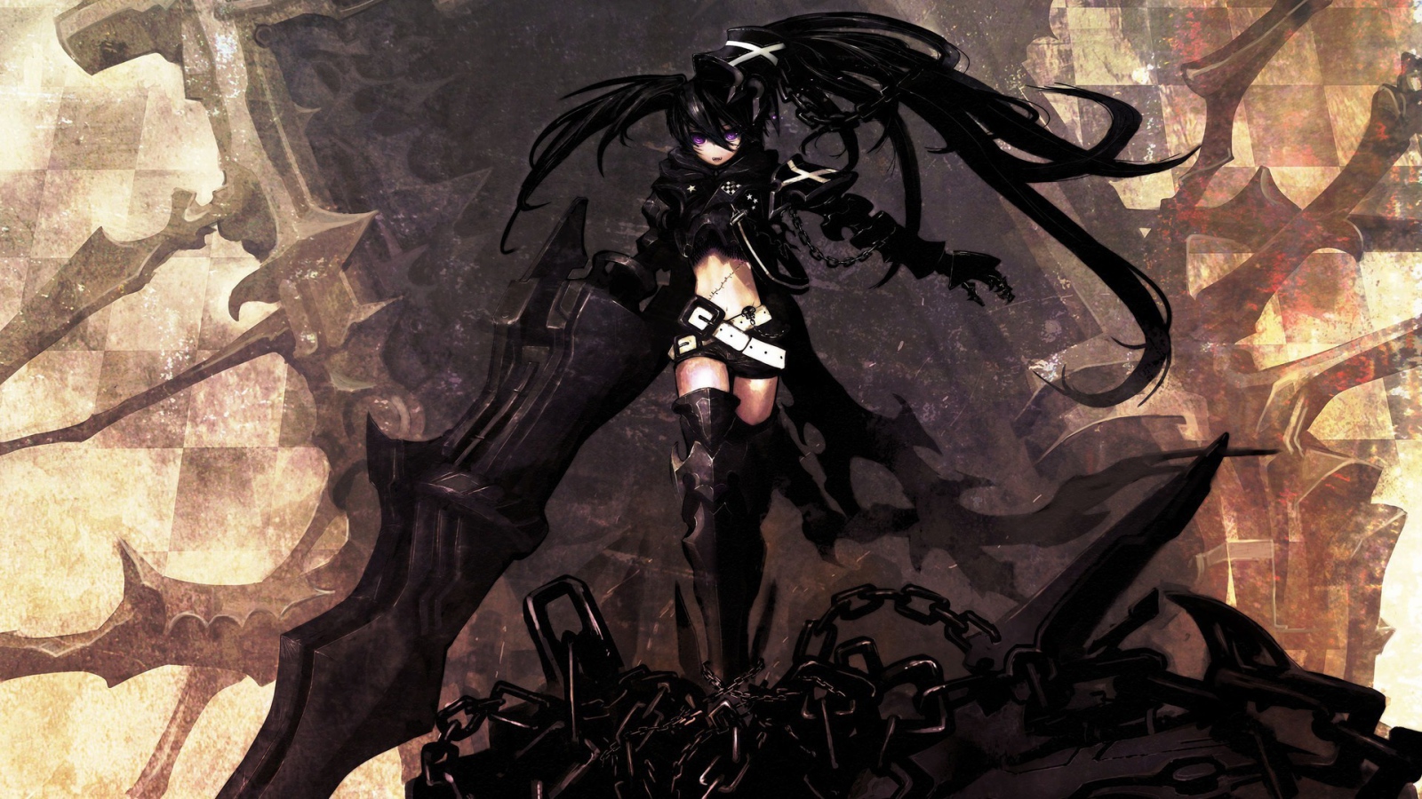 Темноволосая героиня аниме Black Rock Shooter