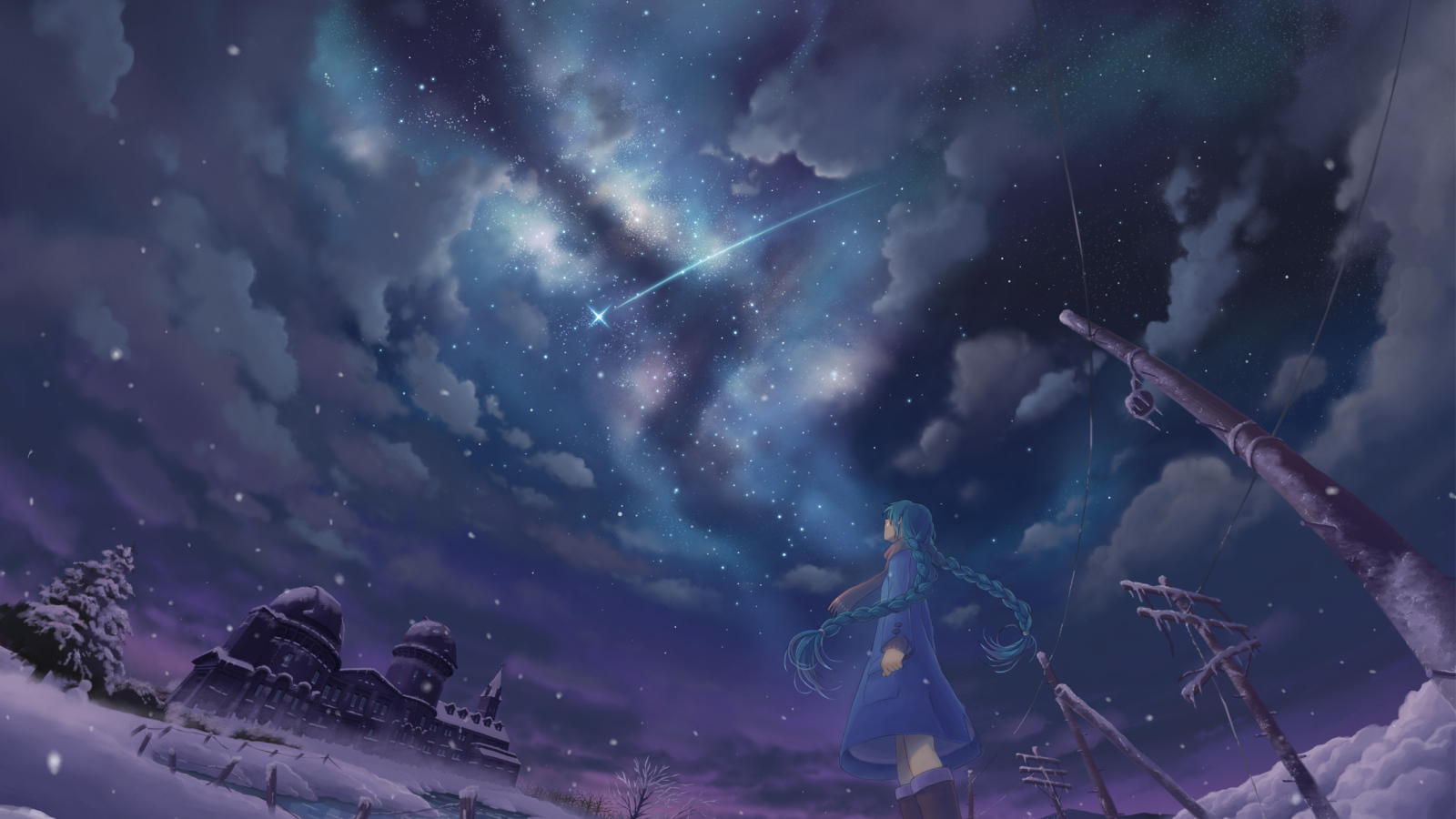 Девушка смотрит на комету, аниме