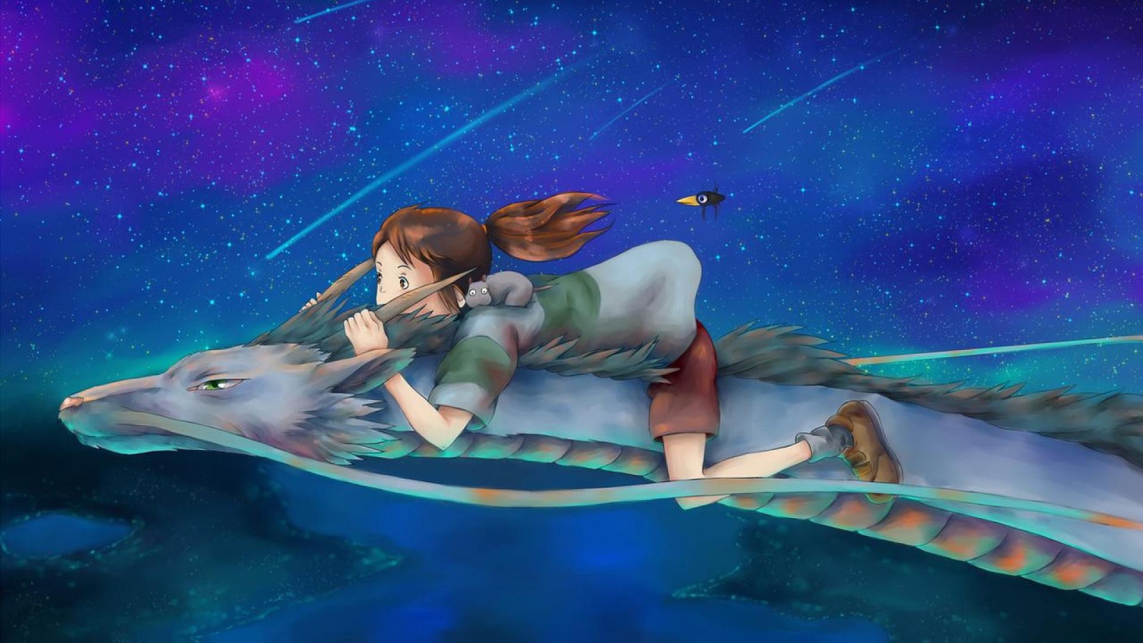 Девочка верхом на драконе в аниме Унесённые призраками