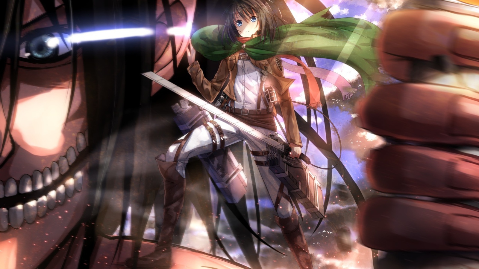 Девушка с катаной в аниме Shingeki no Kyojin