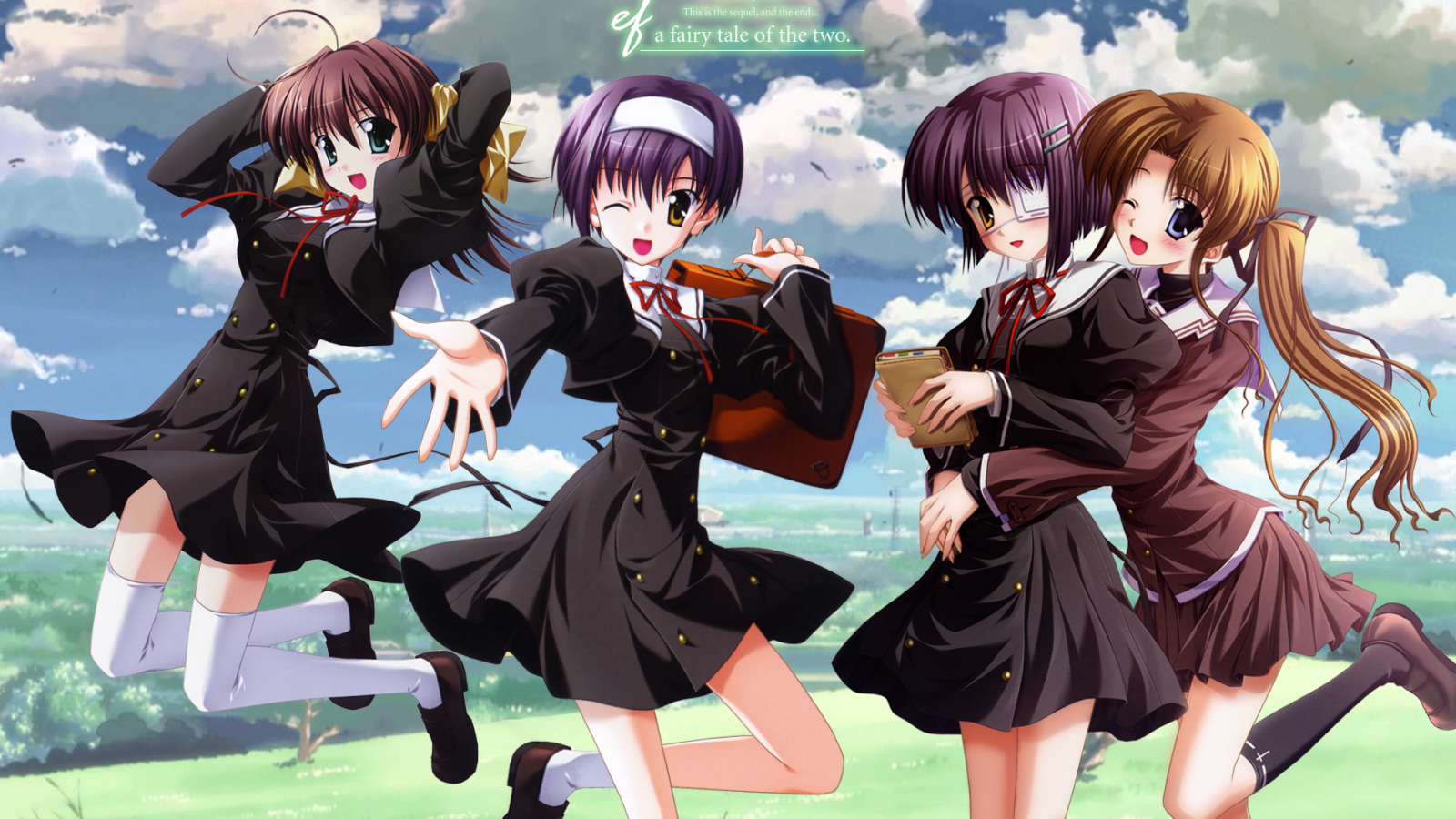 Девочки школьницы из аниме Эф - история воспоминаний
