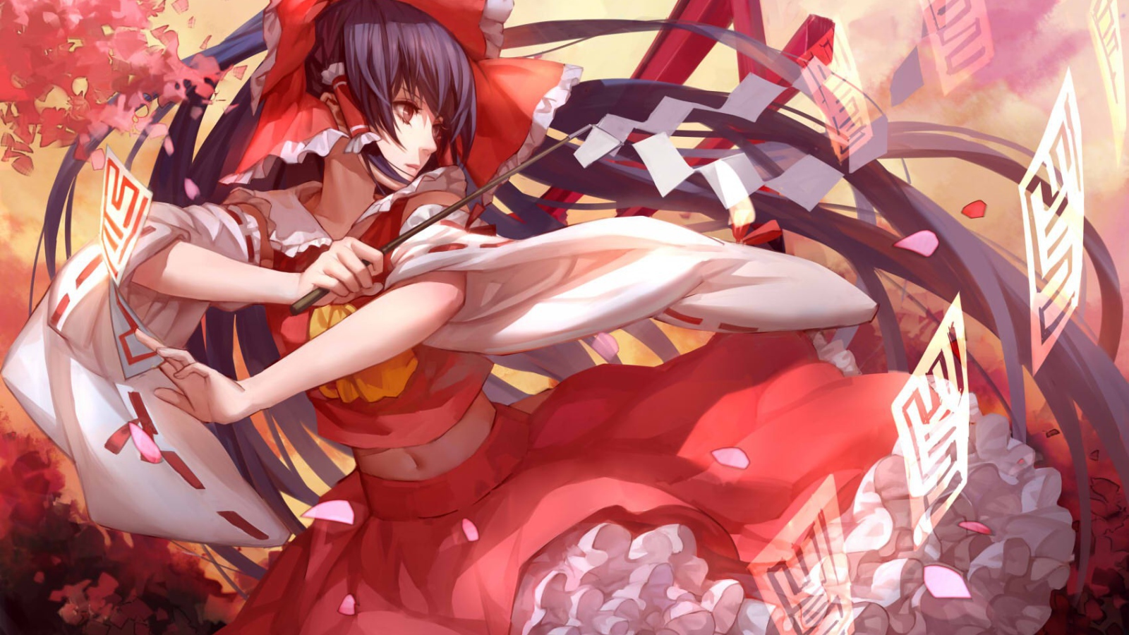 Красное платье у девушки аниме Touhou Project