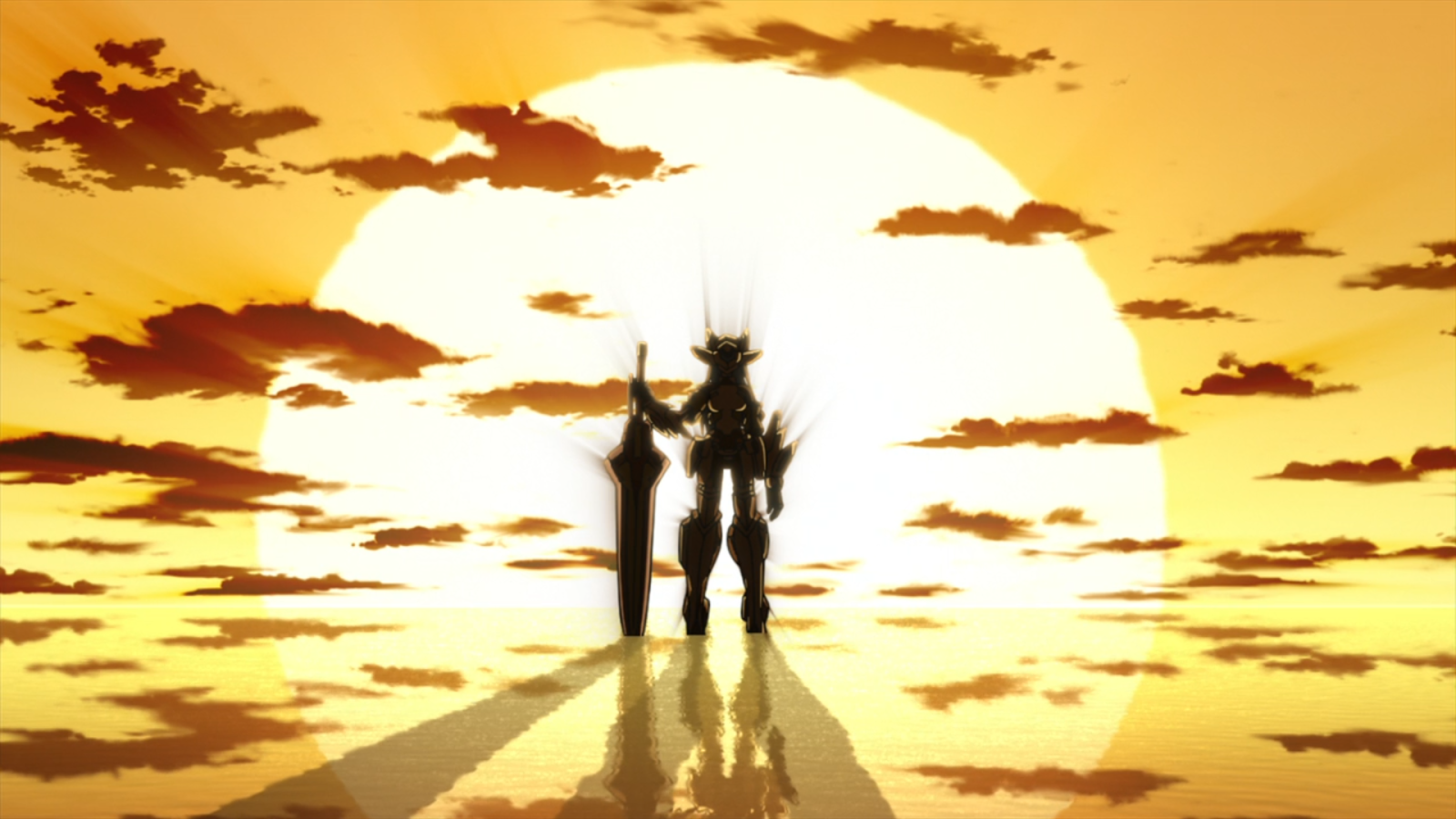 Робот на фоне заката в аниме Бесконечные небеса