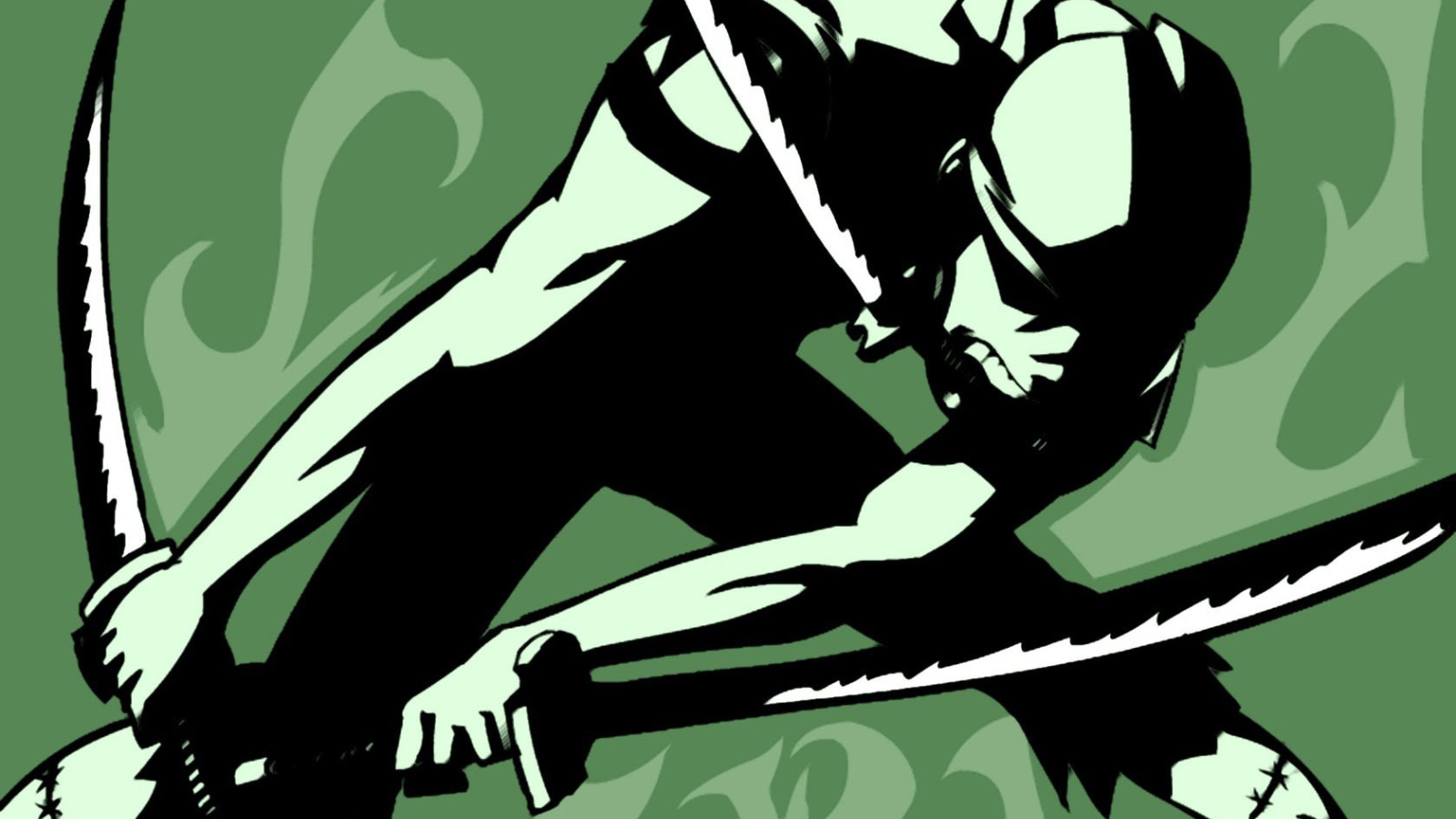 Ророноа из аниме Большой куш на зеленом фоне