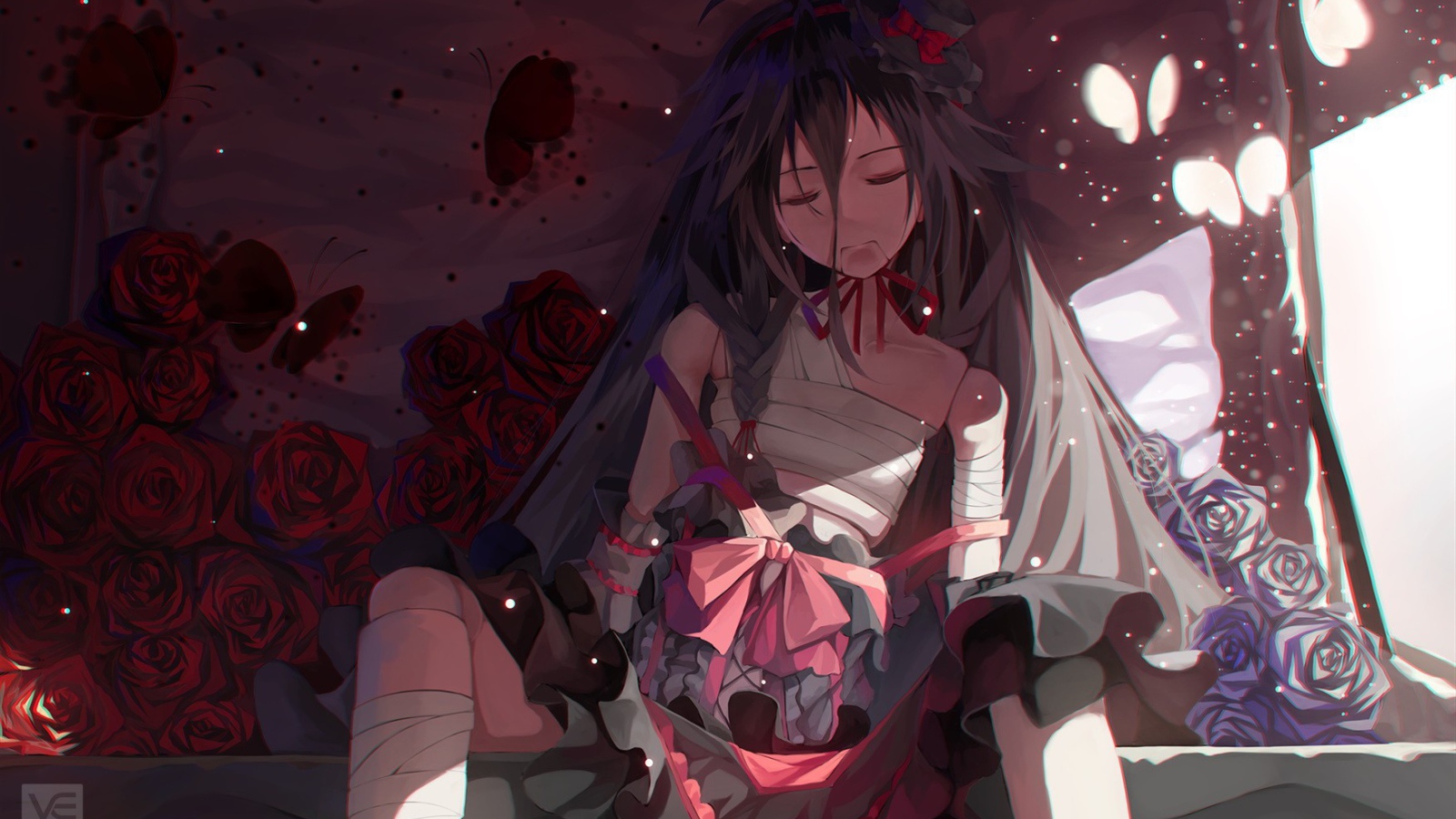 Грустный вокалоид среди роз