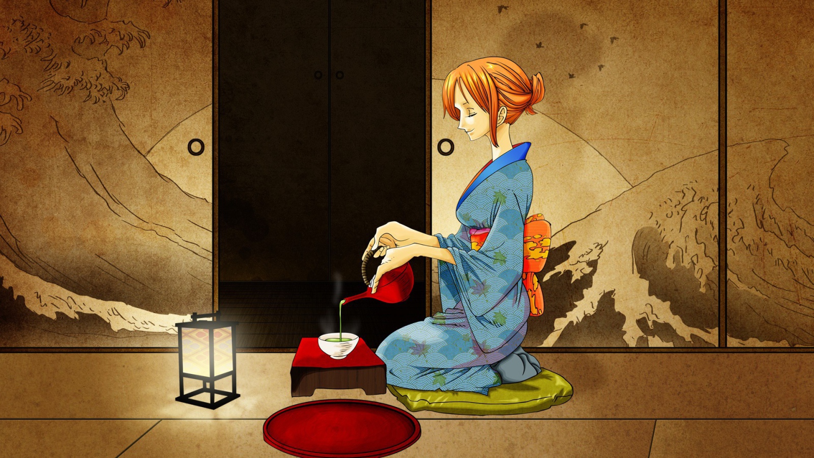 Девушка наливает чай в аниме Большой куш