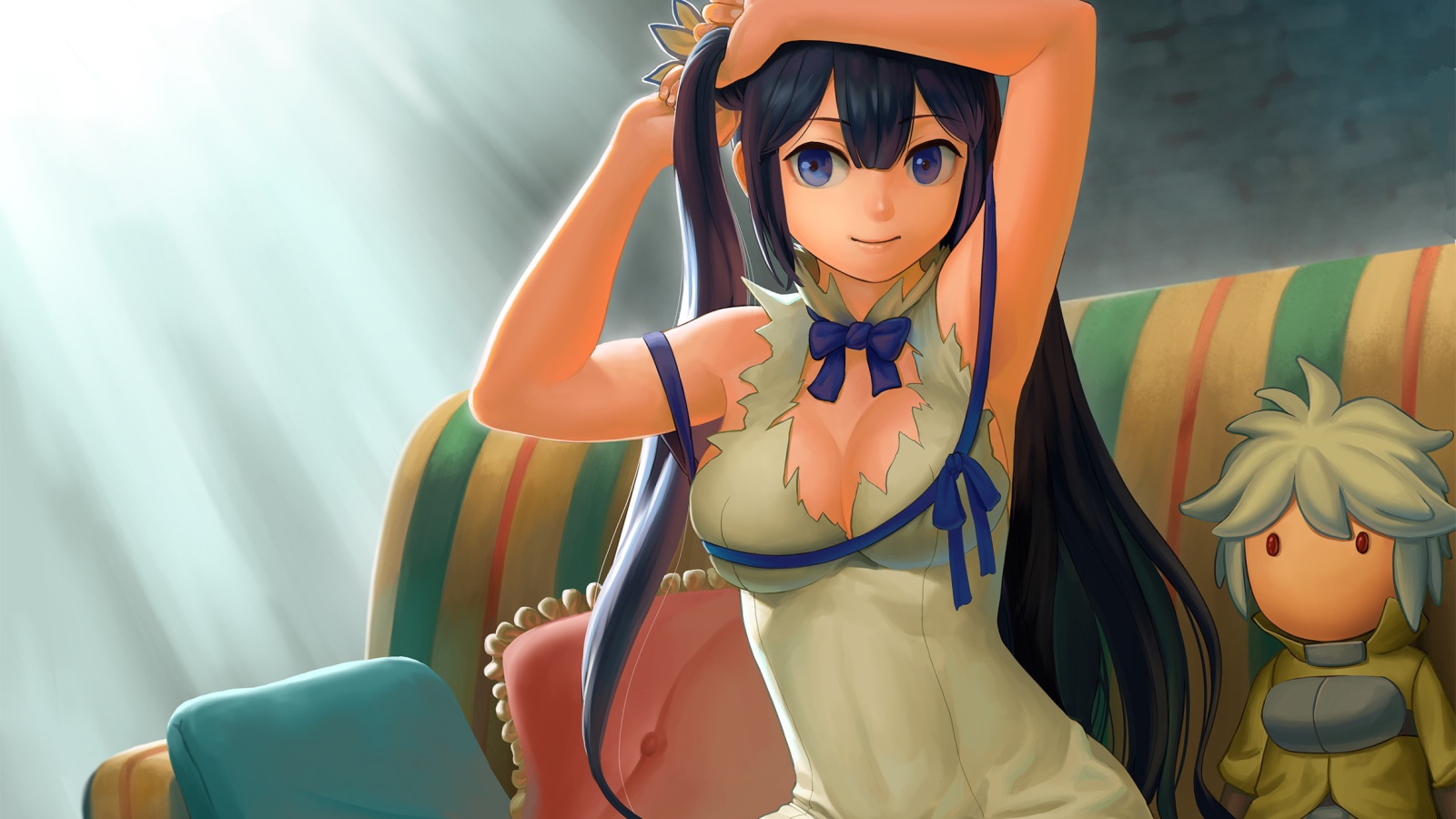 Девушка поправляет прическу, аниме Может, я встречу тебя в подземелье