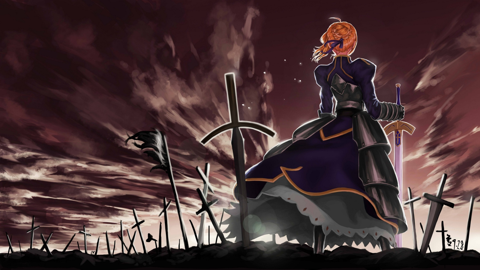 Мечи погибших воинов на поле битвы, аниме