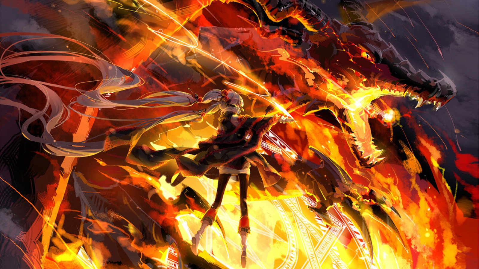 Сражение с огненным драконом, аниме Pixiv Fantasia