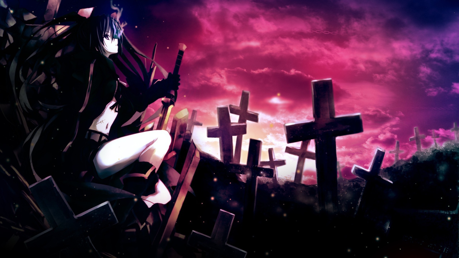 Девушка на кладбище в аниме Black Rock Shooter