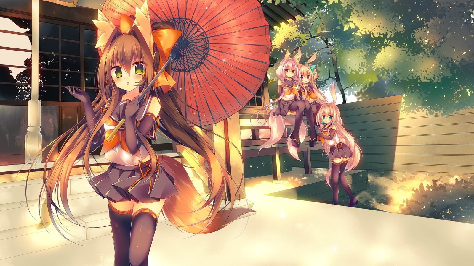 Девушка с зонтом из аниме Кэмономими