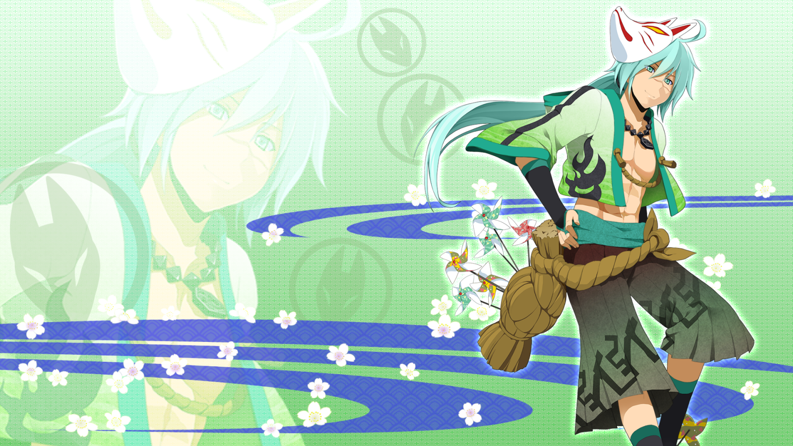 Парень с зелеными волосами в аниме Onigirl