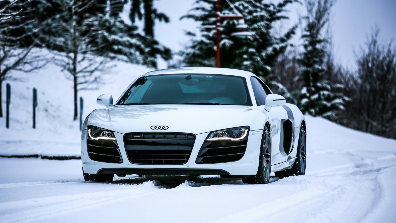 Audi R8 rides in the snow