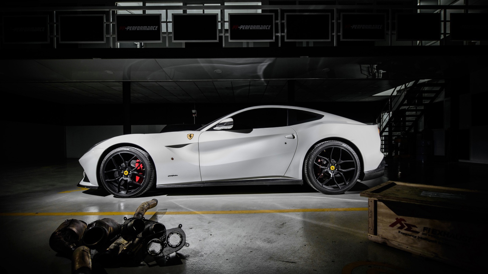 White Ferrari in the garage