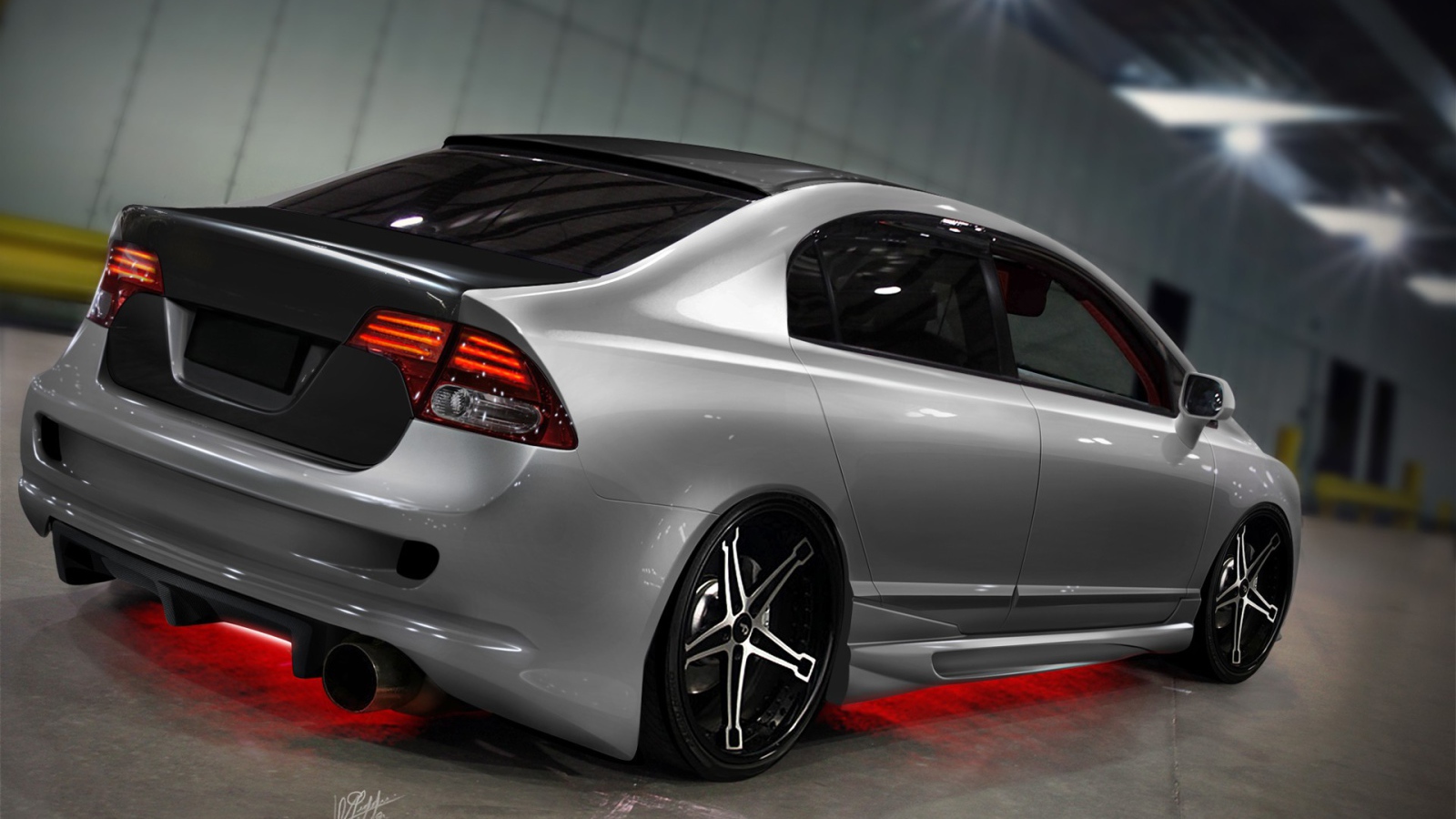 Красный неоновый свет в автомобиле Хонда Цивик