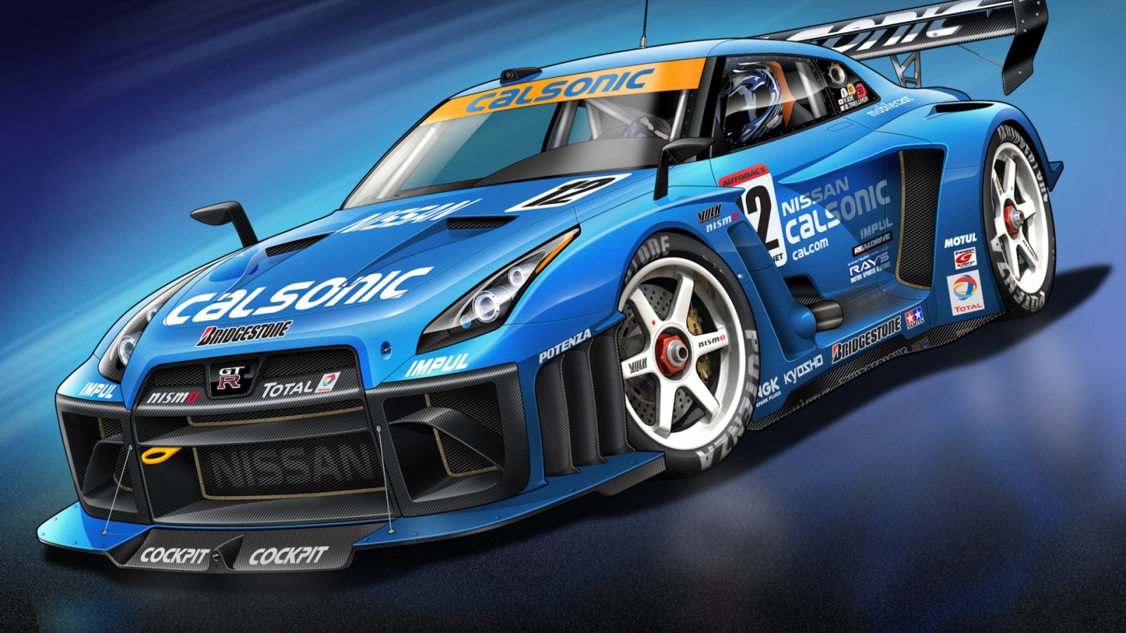 Голубой спортивный Nissan GT-R