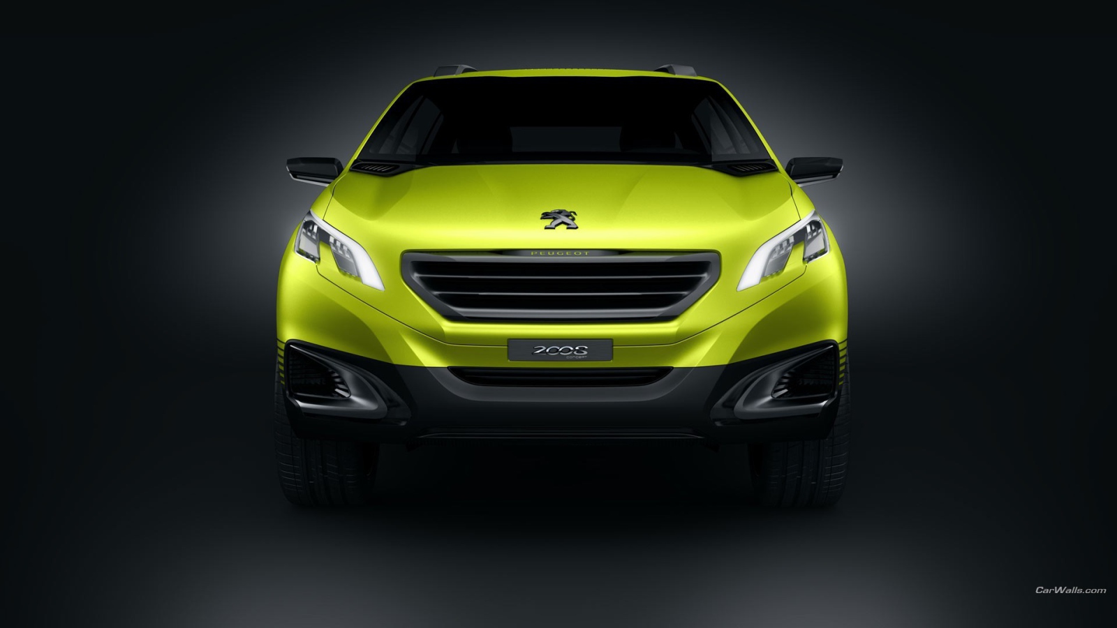 Желтый Peugeot 2008 на сером фоне