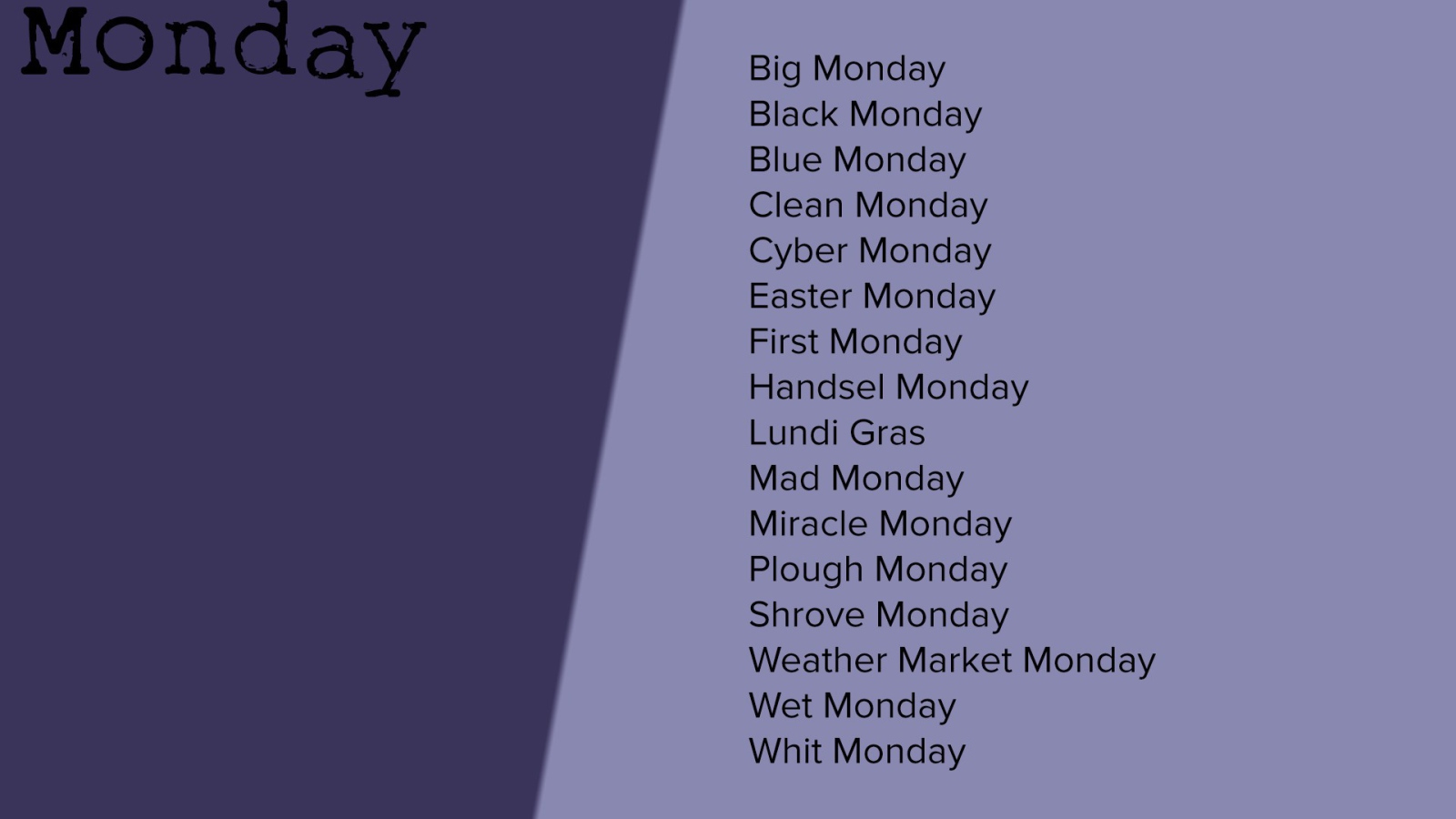 Описание понедельника на английском языке