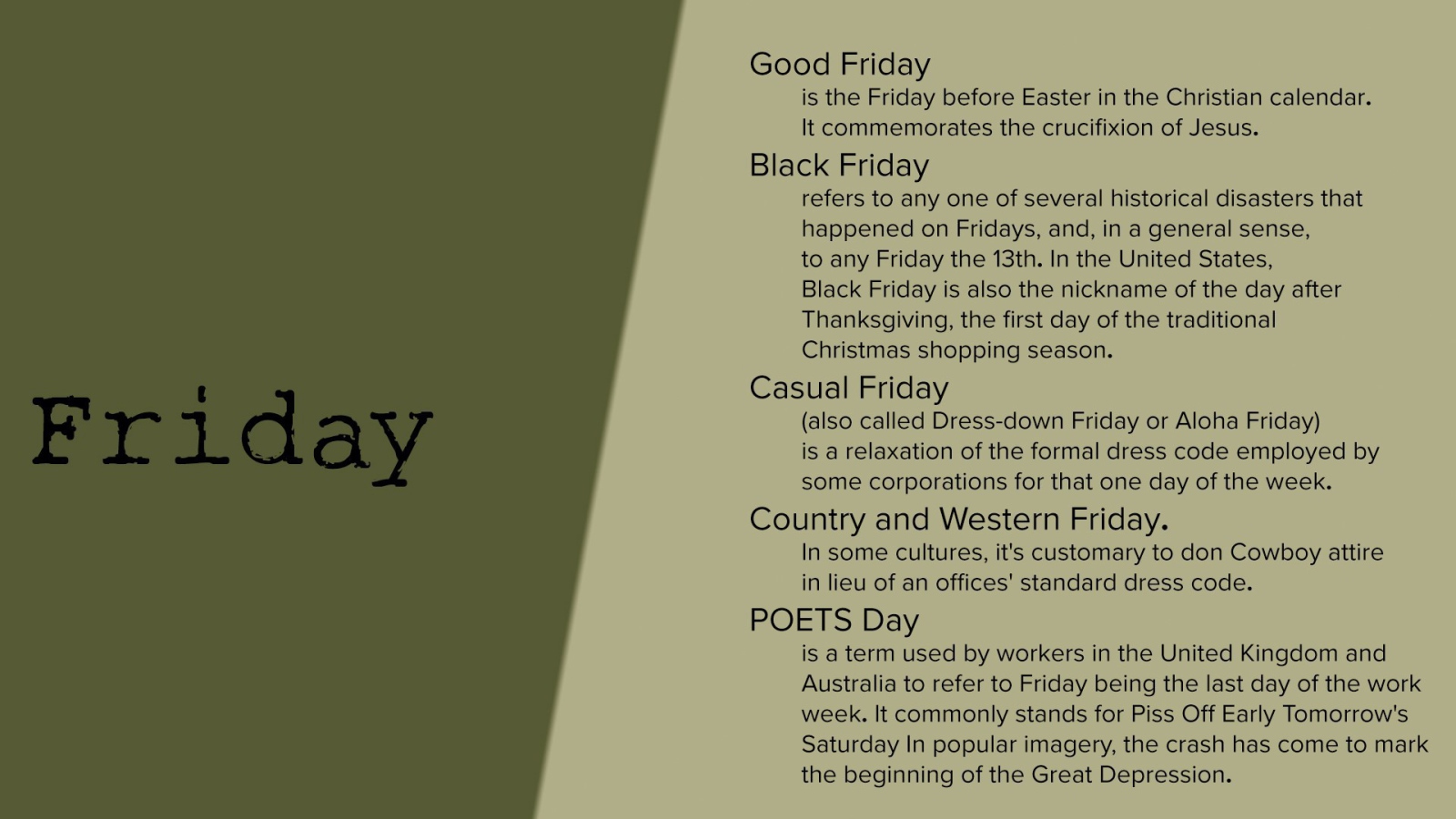 Описание пятницы на английском языке