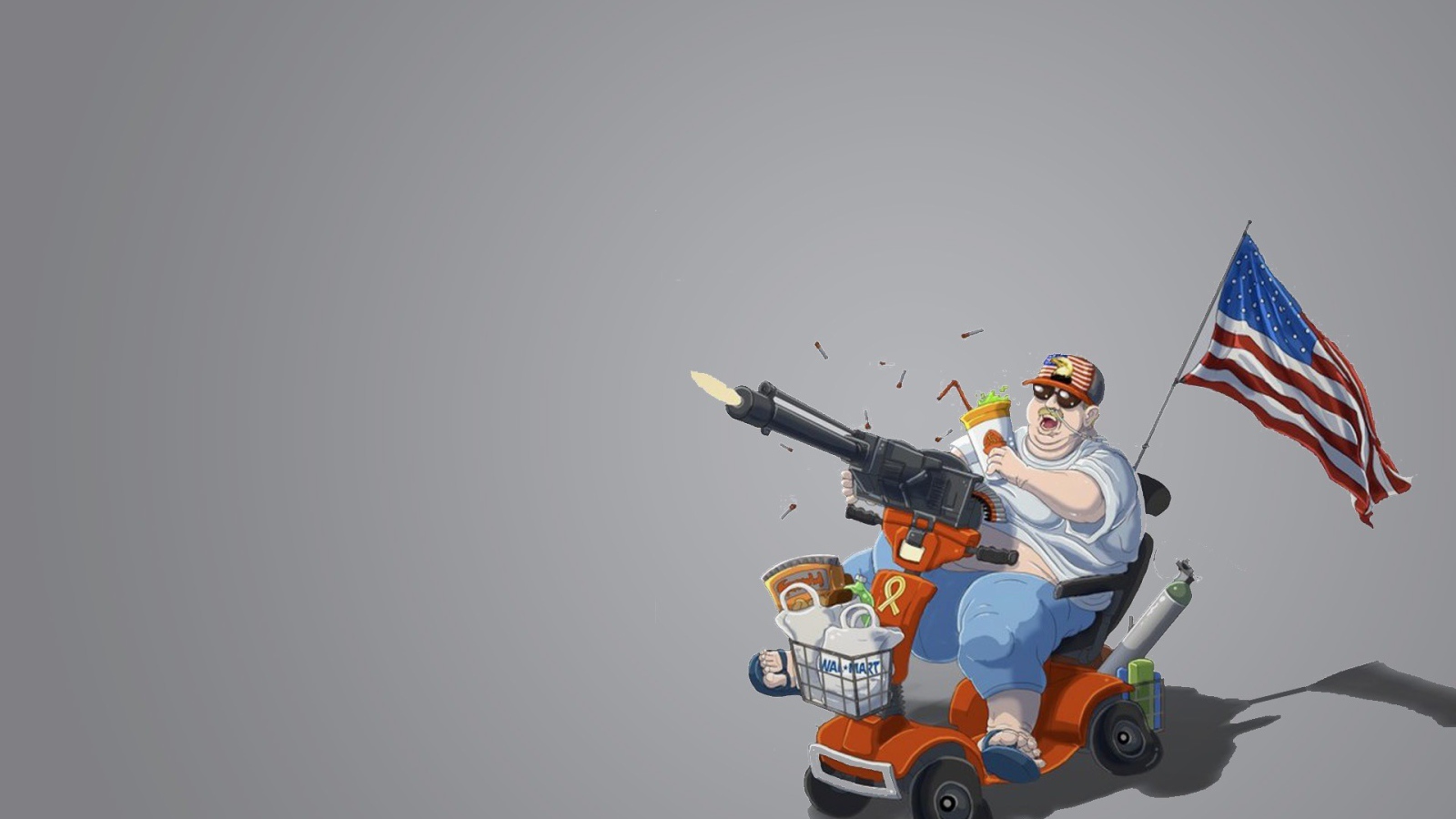 Пулеметчик с флагом, серый фон