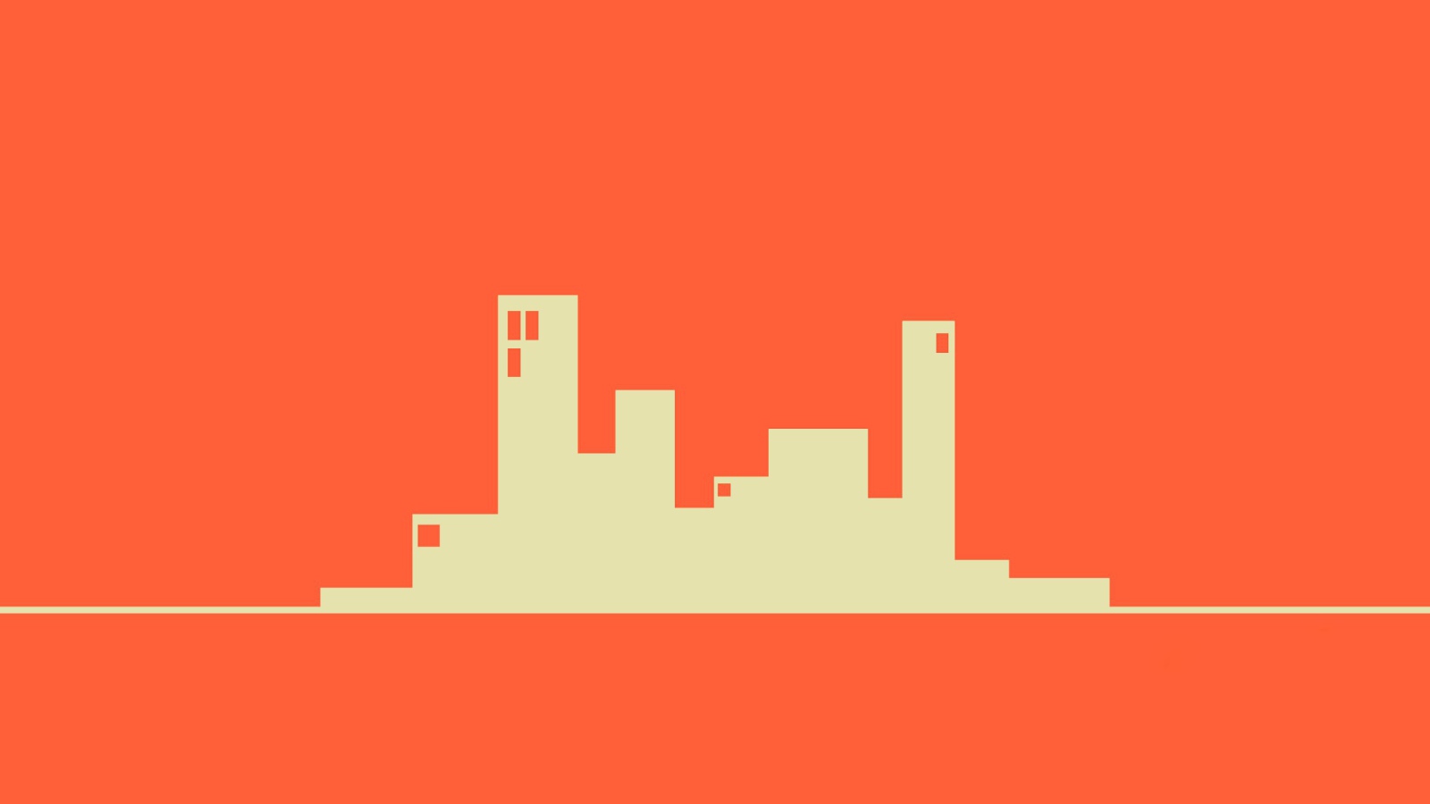 Силуэты зданий, оранжевый фон