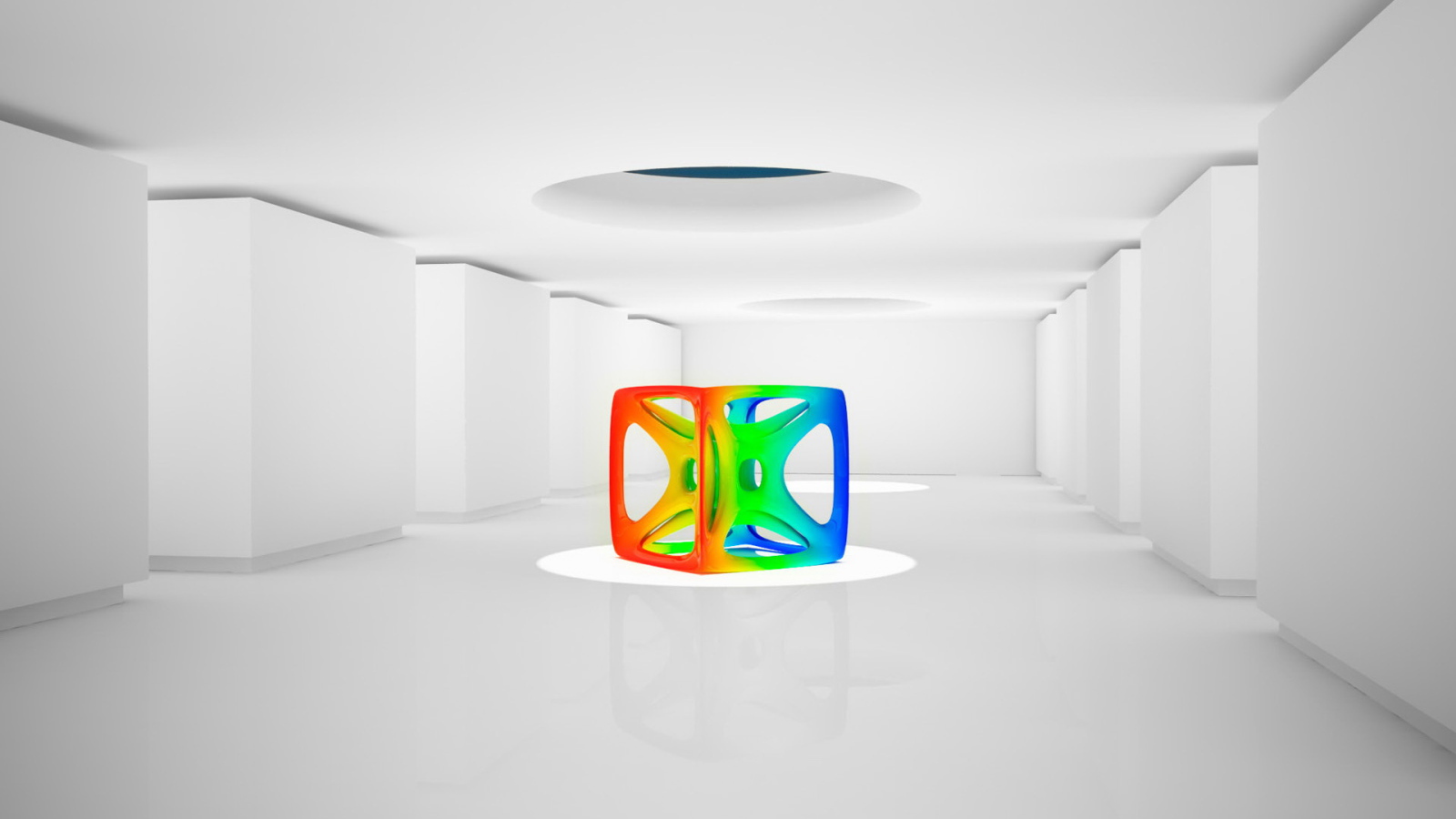 Трех цветная фигура в белой комнате