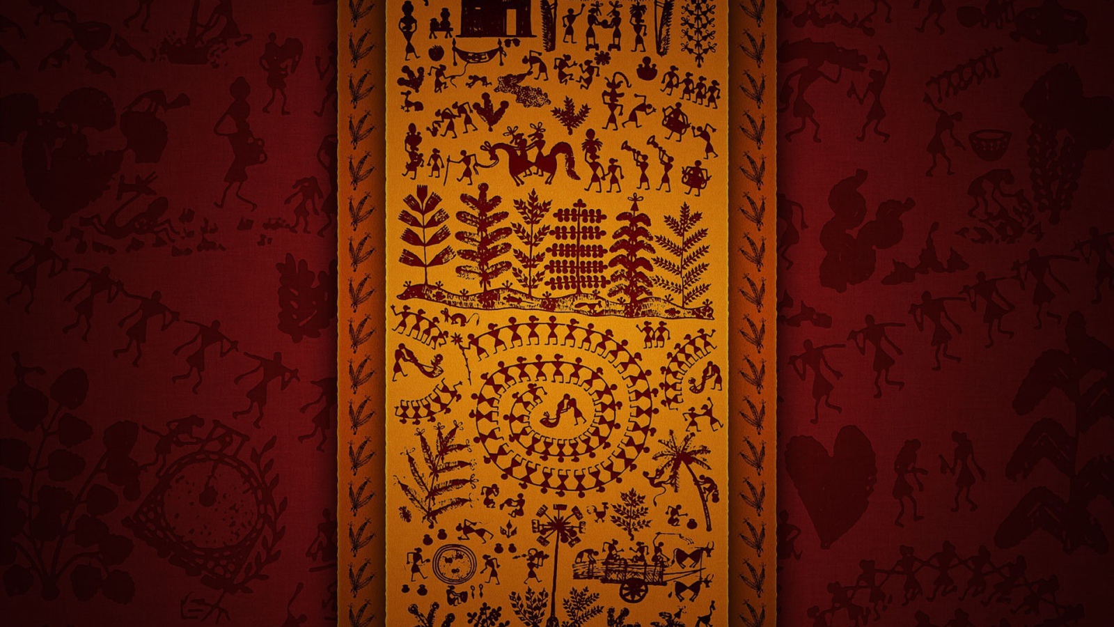 Традиционные орнаменты, красный фон